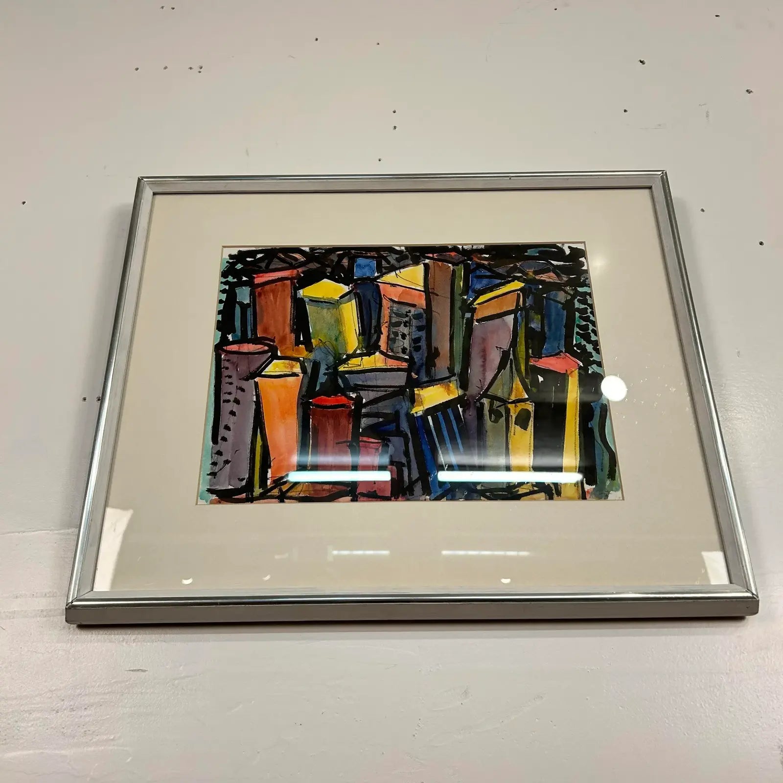 Abstract Cityscape Watercolor Framed Painting by Kenneth Marcus Hugh