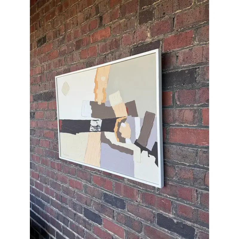 Abstract Oil on Canvas by Sanders – Retailed Through Harris Strong – Signed, Framed