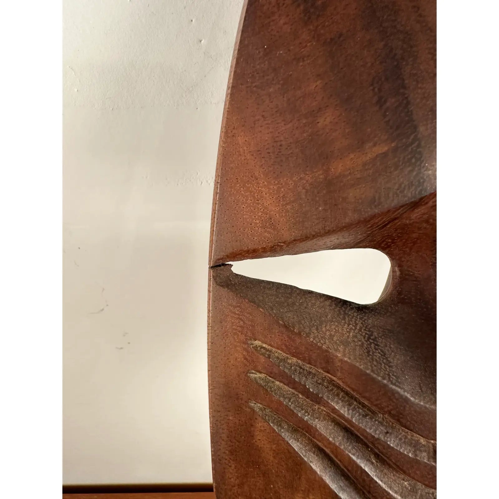 Abstract Wood Sculpture on Stone Base