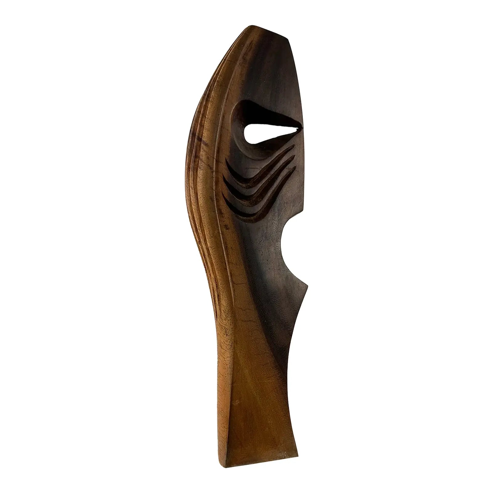 Abstract Wood Sculpture on Stone Base
