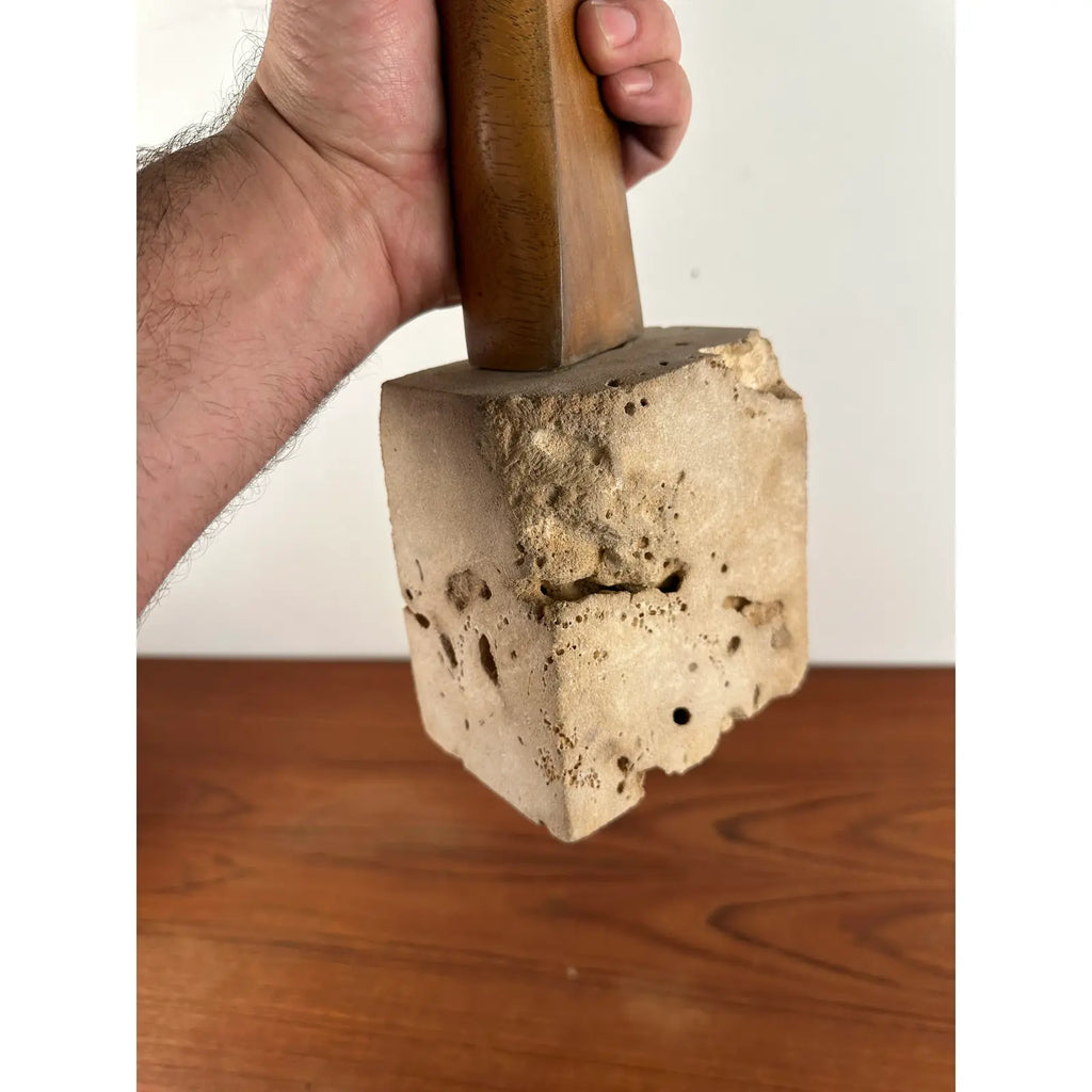 Abstract Wood Sculpture on Stone Base