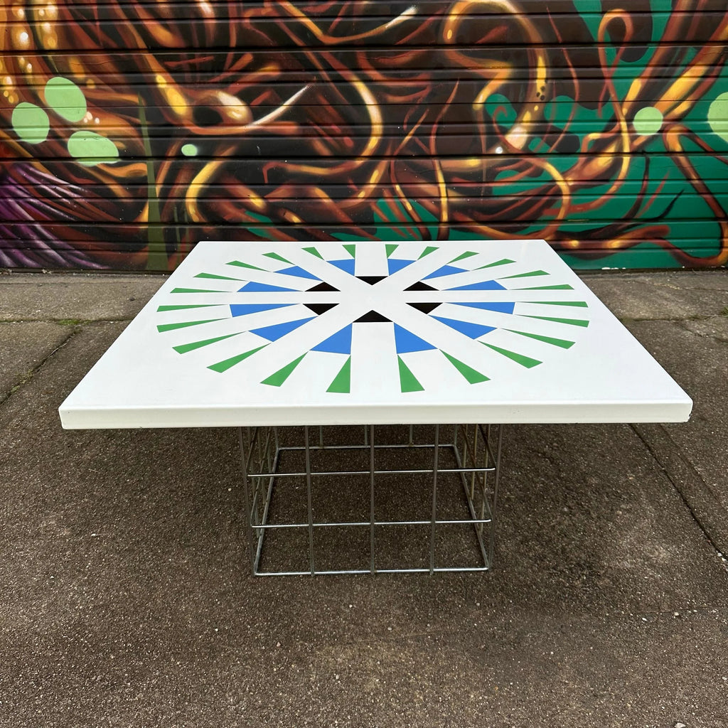 Amazing Geometric Enamel Top With Chrome Wire Bottom Side Table Alexander Girard