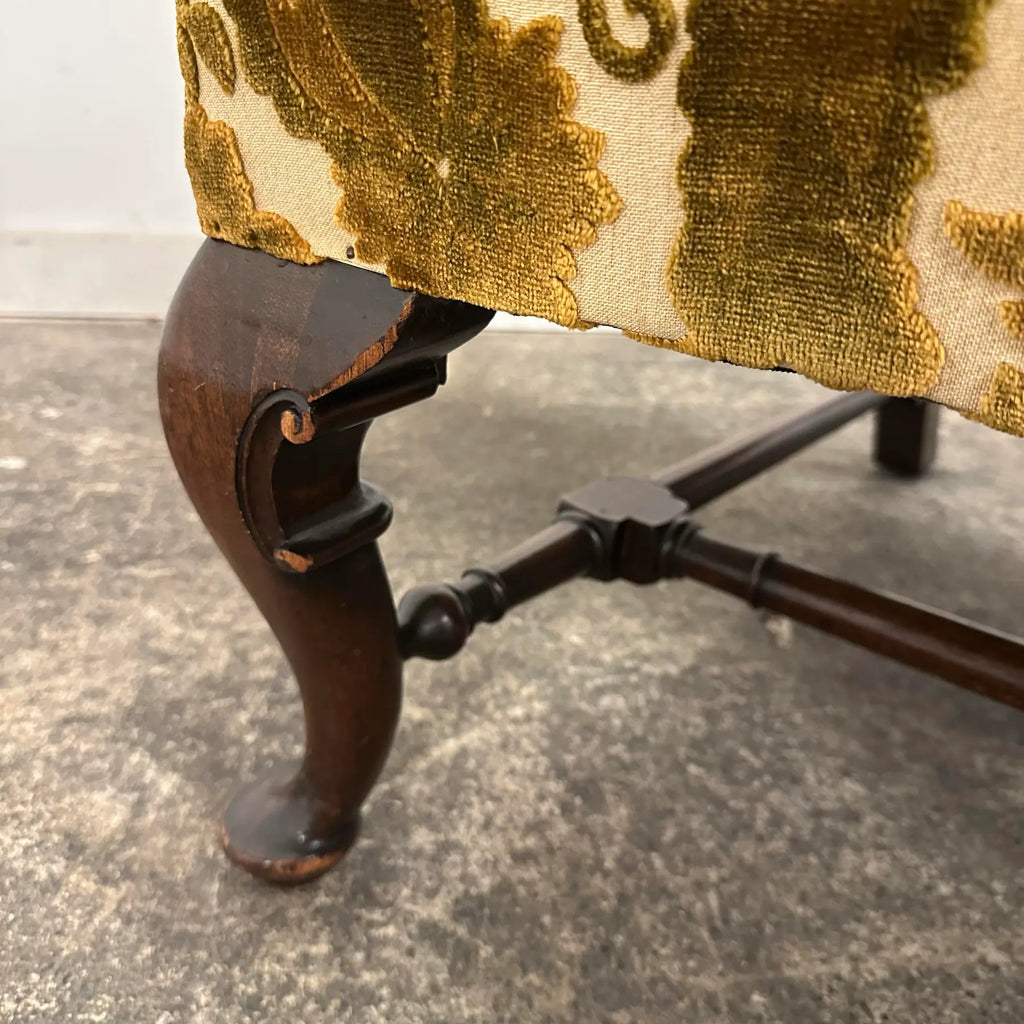 Antique Cut Velvet Queen Anne-Style Floral Settee