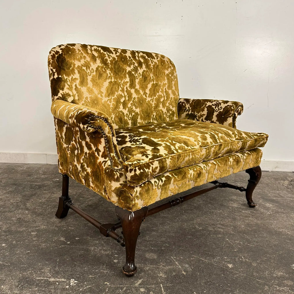 Antique Cut Velvet Queen Anne-Style Floral Settee