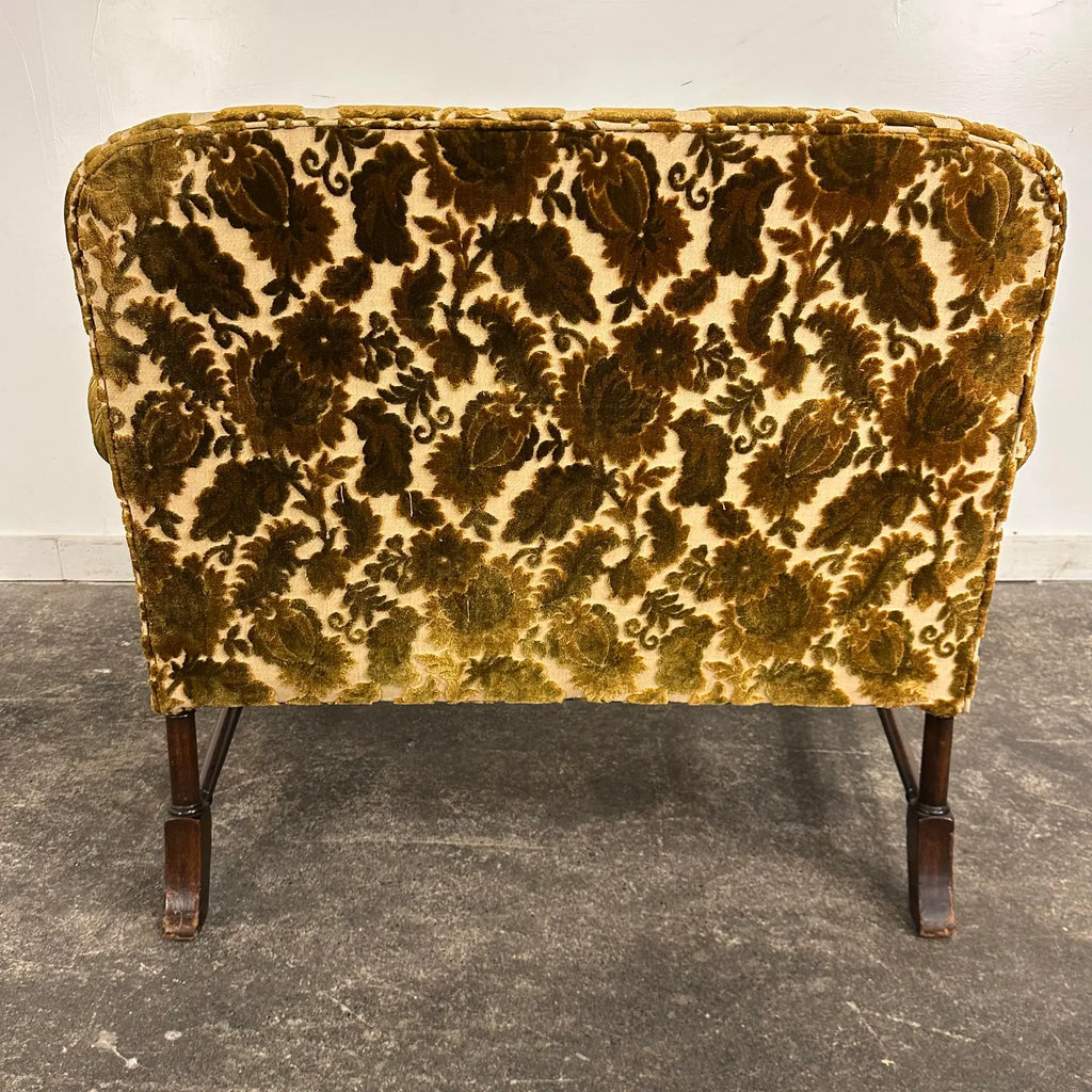 Antique Cut Velvet Queen Anne-Style Floral Settee