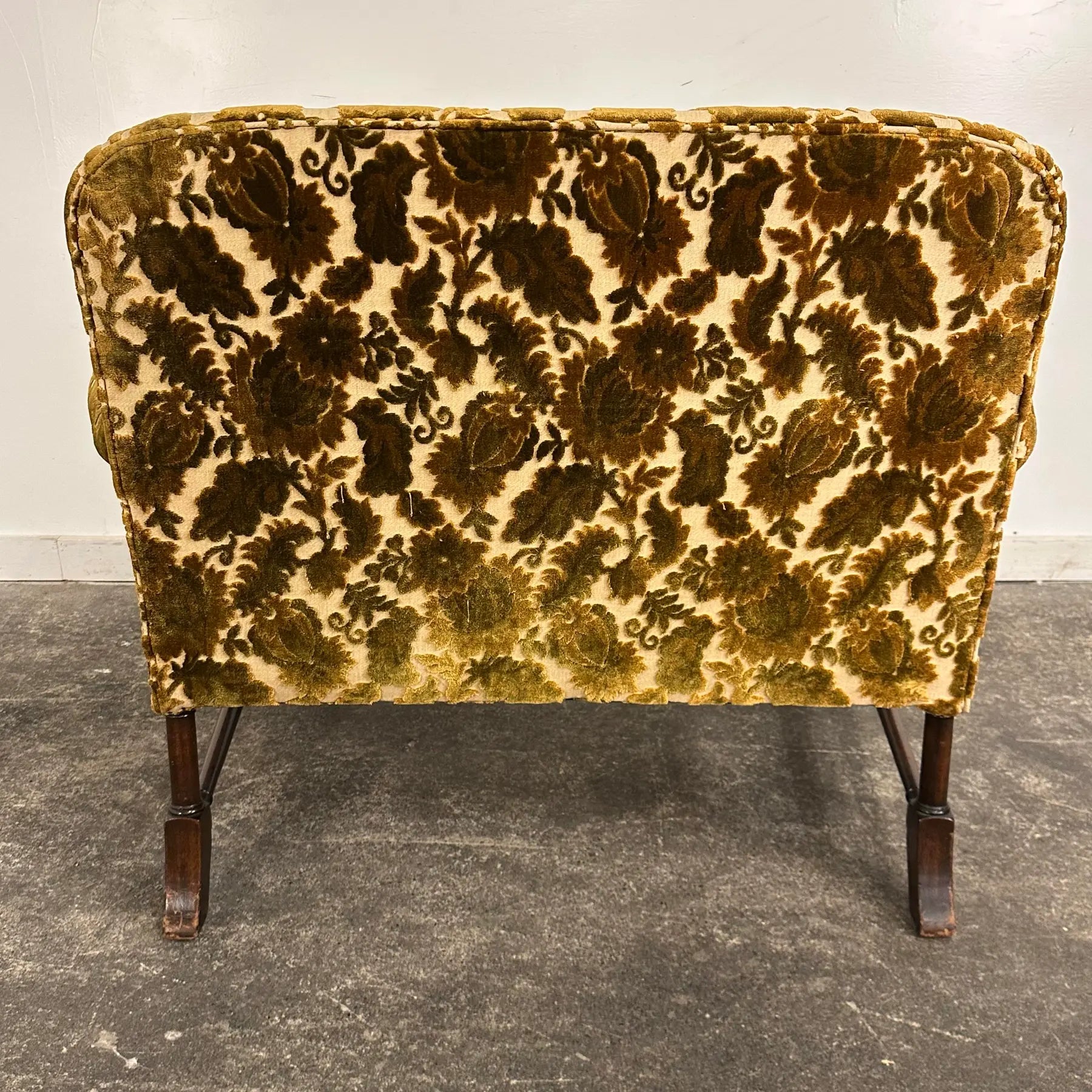 Antique Cut Velvet Queen Anne-Style Floral Settee