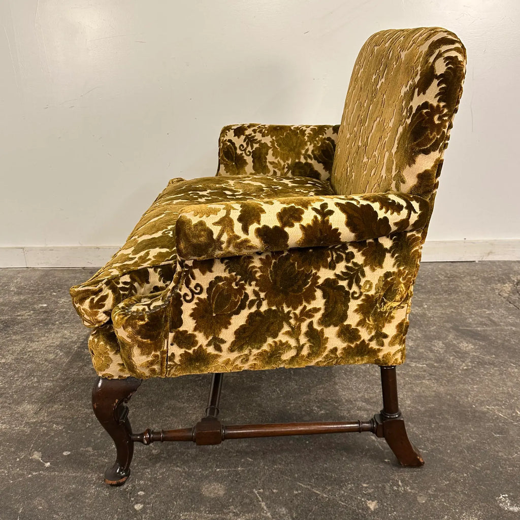 Antique Cut Velvet Queen Anne-Style Floral Settee