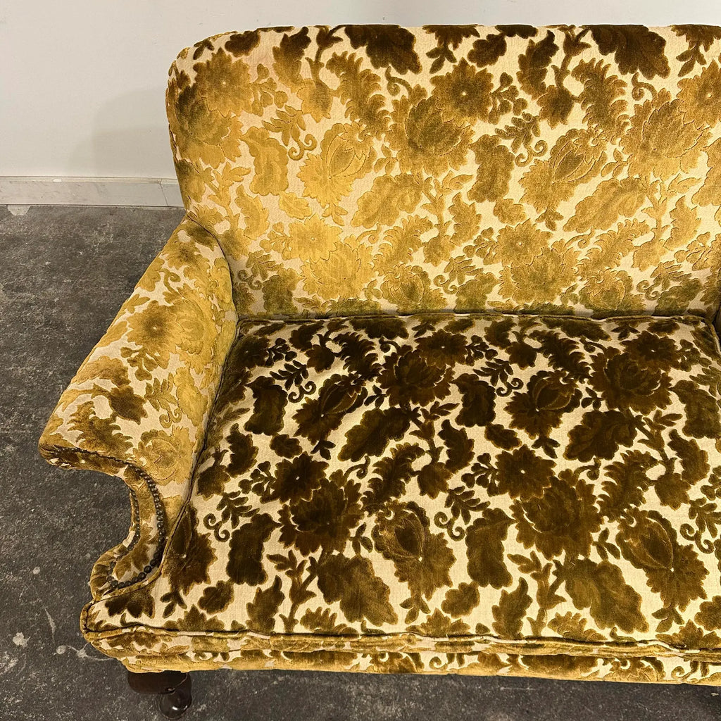 Antique Cut Velvet Queen Anne-Style Floral Settee