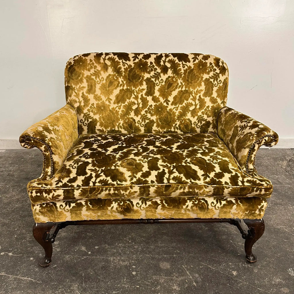 Antique Cut Velvet Queen Anne-Style Floral Settee