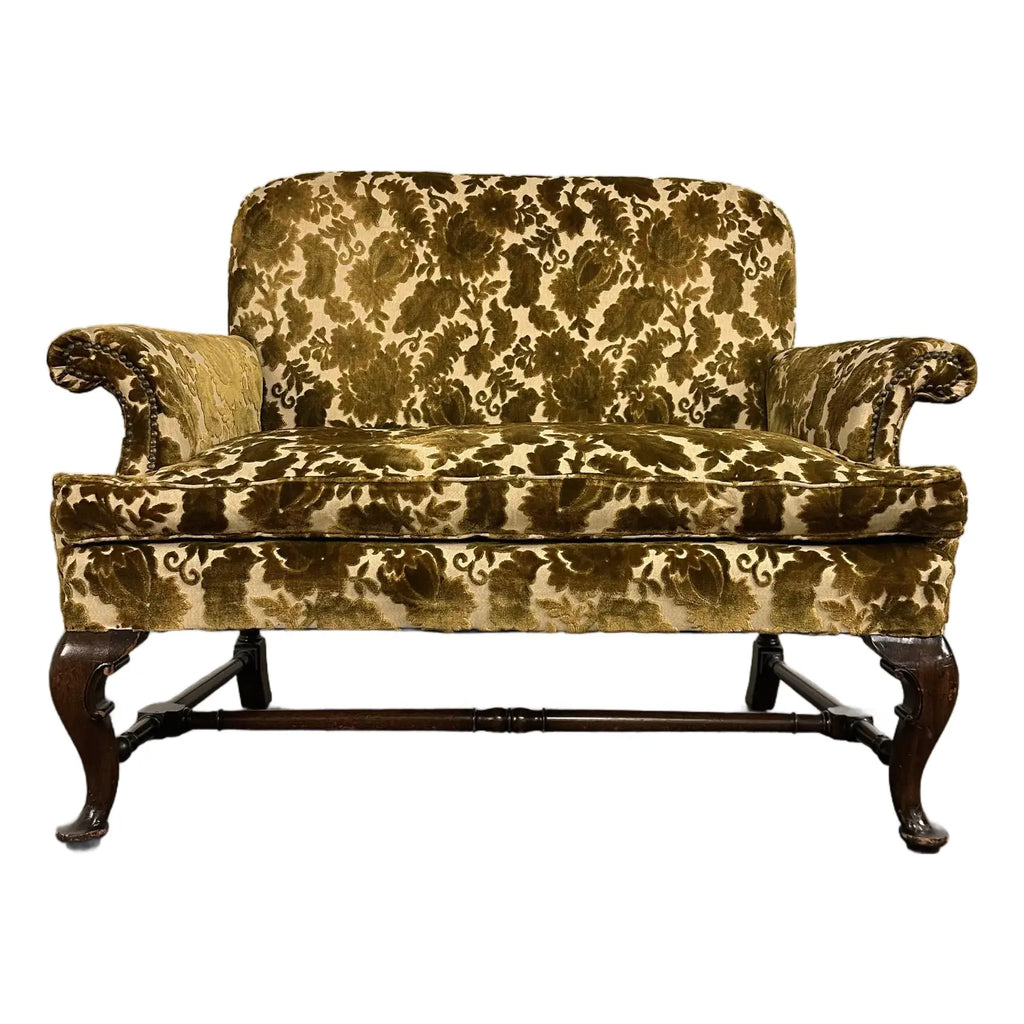 Antique Cut Velvet Queen Anne-Style Floral Settee
