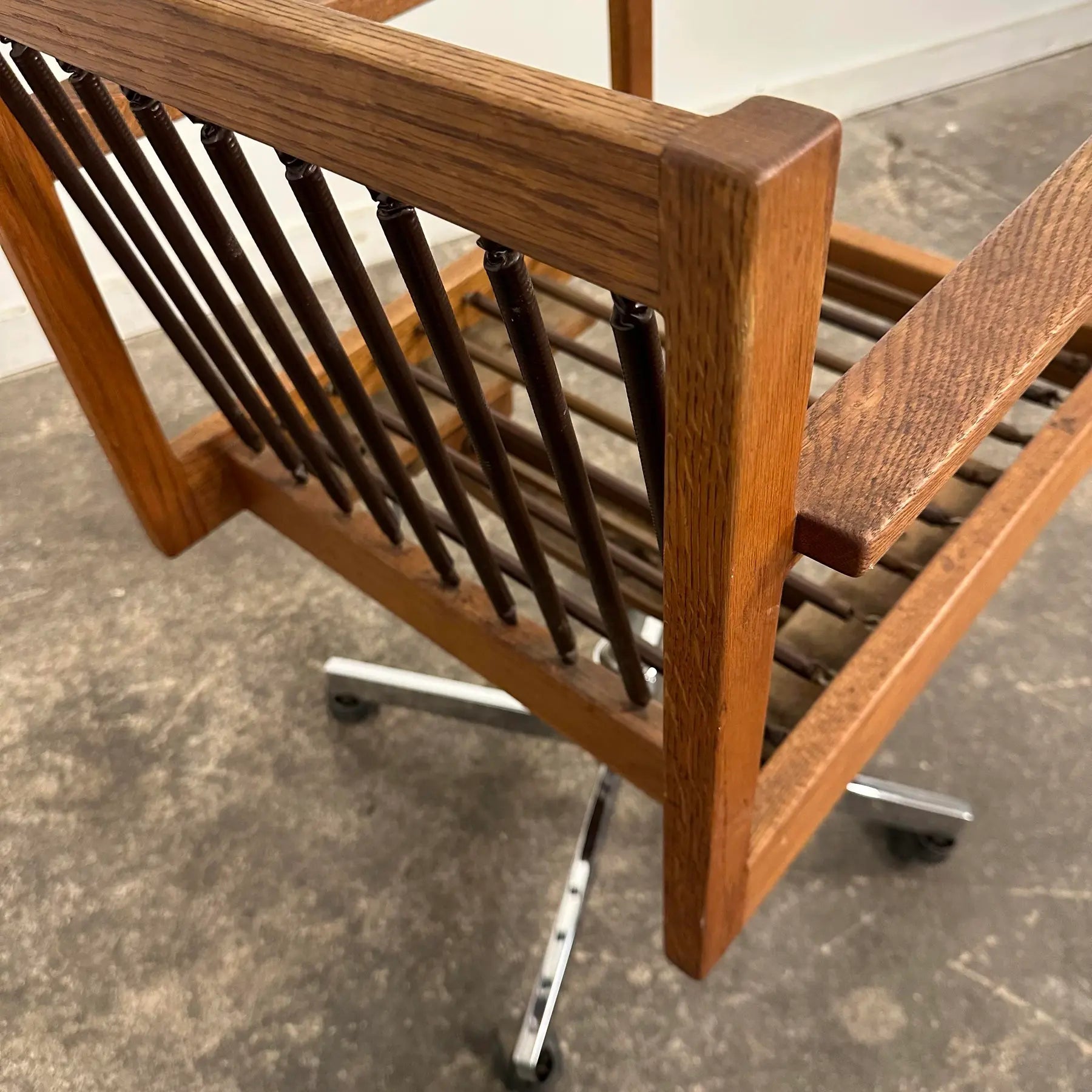 Arden Riddle 1971 Oak Swivel Rocking Mid Century Office Chair on Casters