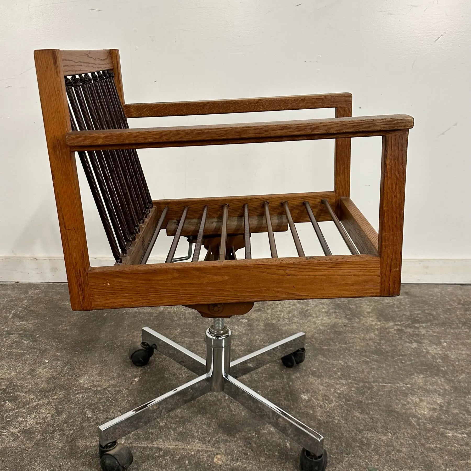 Arden Riddle 1971 Oak Swivel Rocking Mid Century Office Chair on Casters