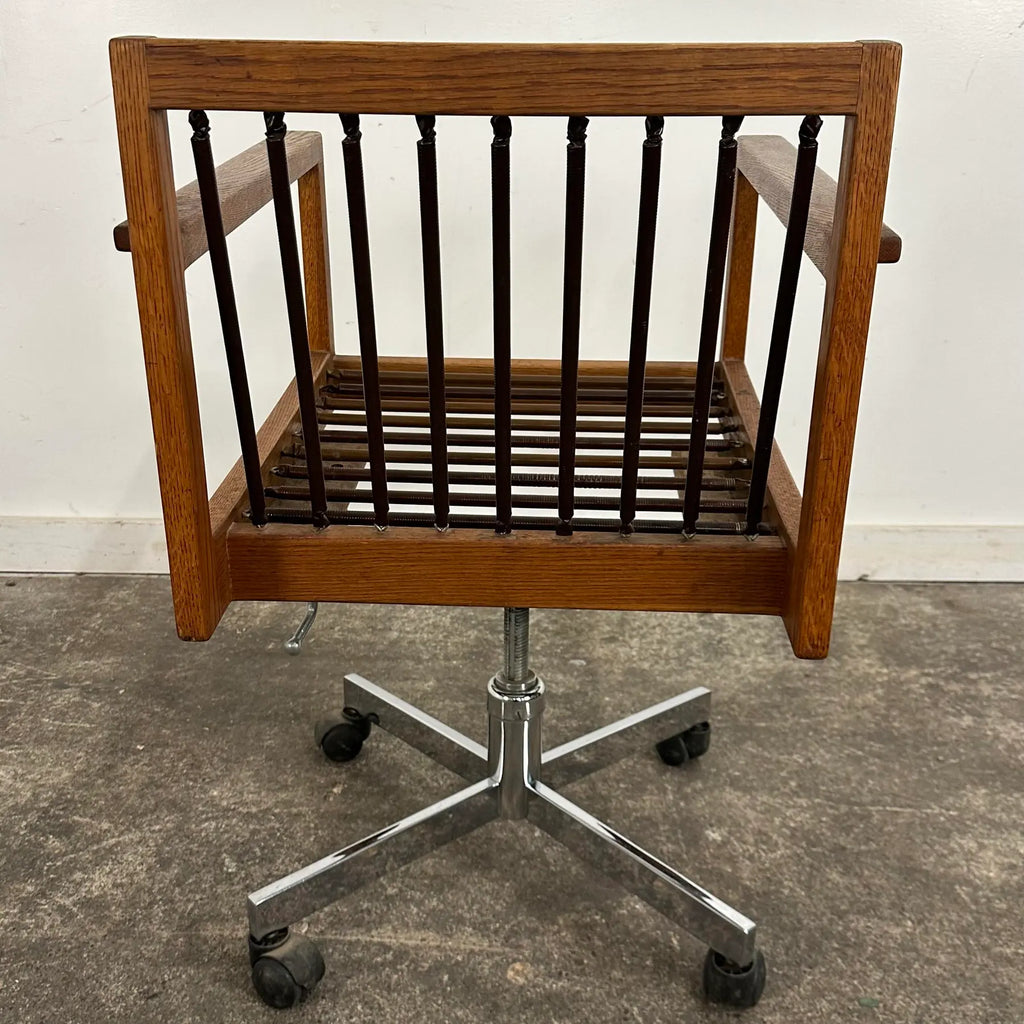 Arden Riddle 1971 Oak Swivel Rocking Mid Century Office Chair on Casters