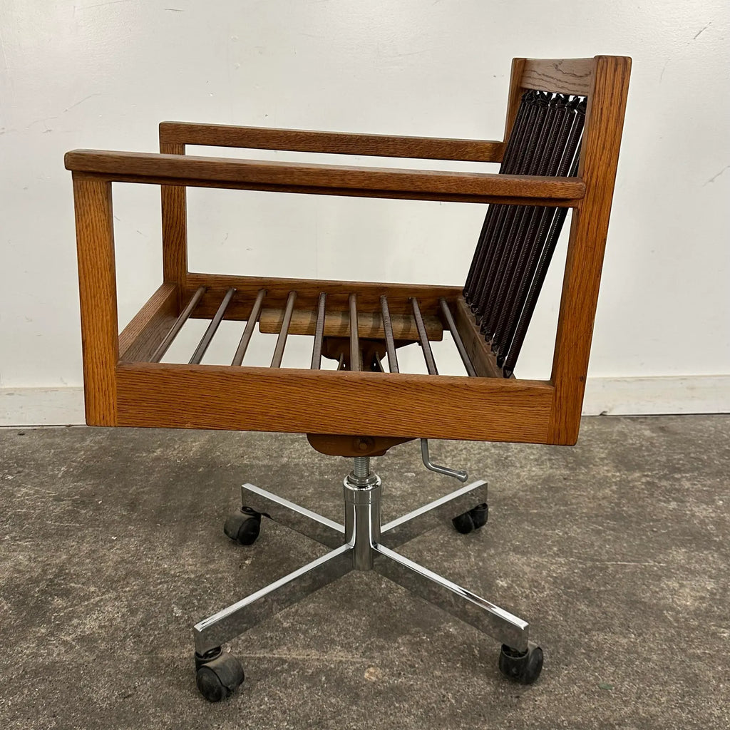 Arden Riddle 1971 Oak Swivel Rocking Mid Century Office Chair on Casters