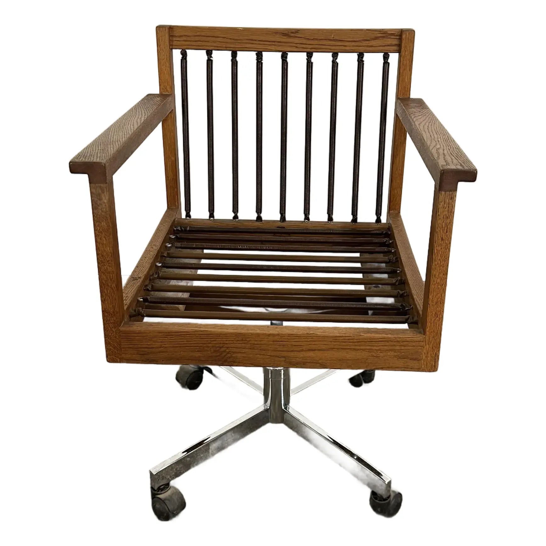 Arden Riddle 1971 Oak Swivel Rocking Mid Century Office Chair on Casters