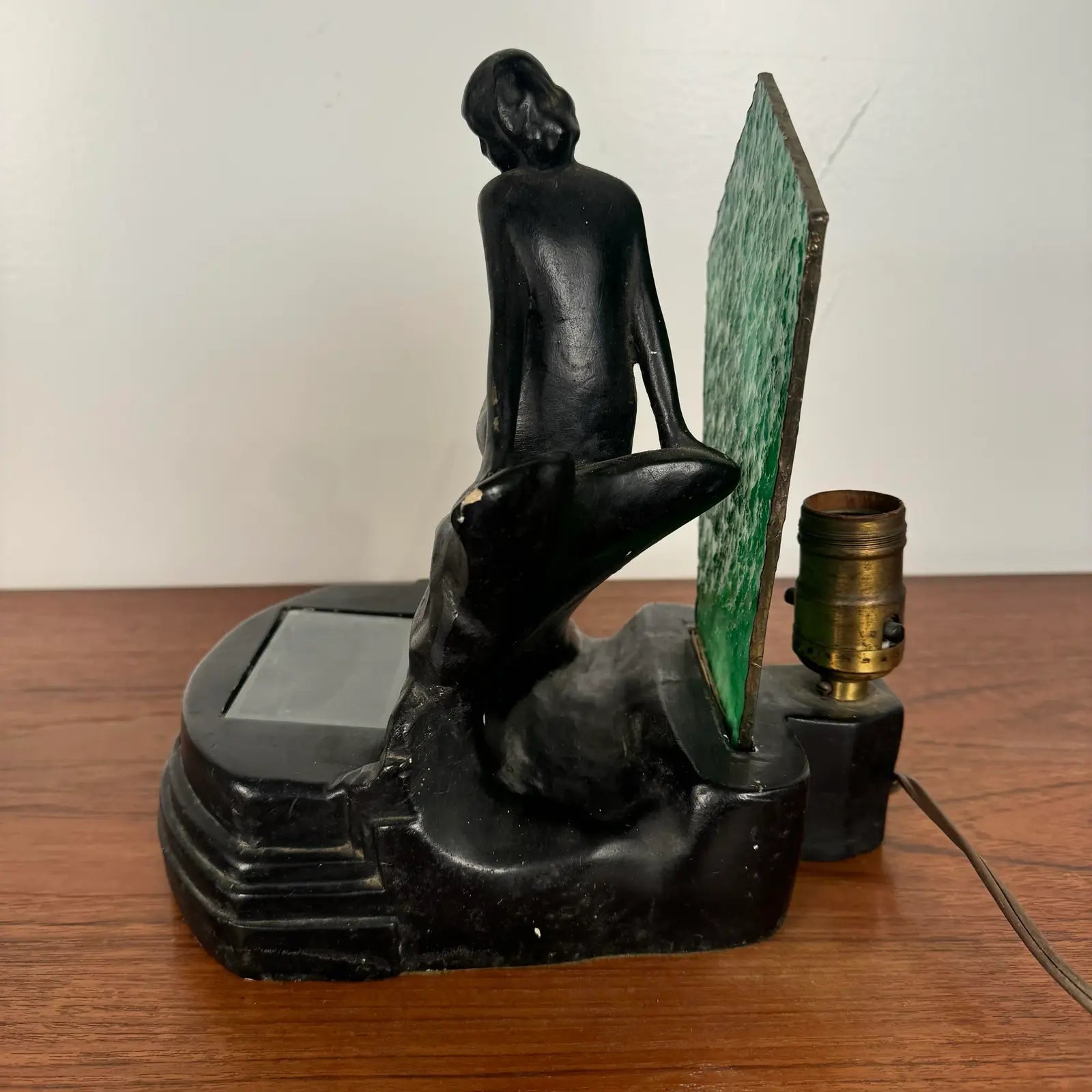 Art Deco Nude Figure Stained Glass Table Lamp