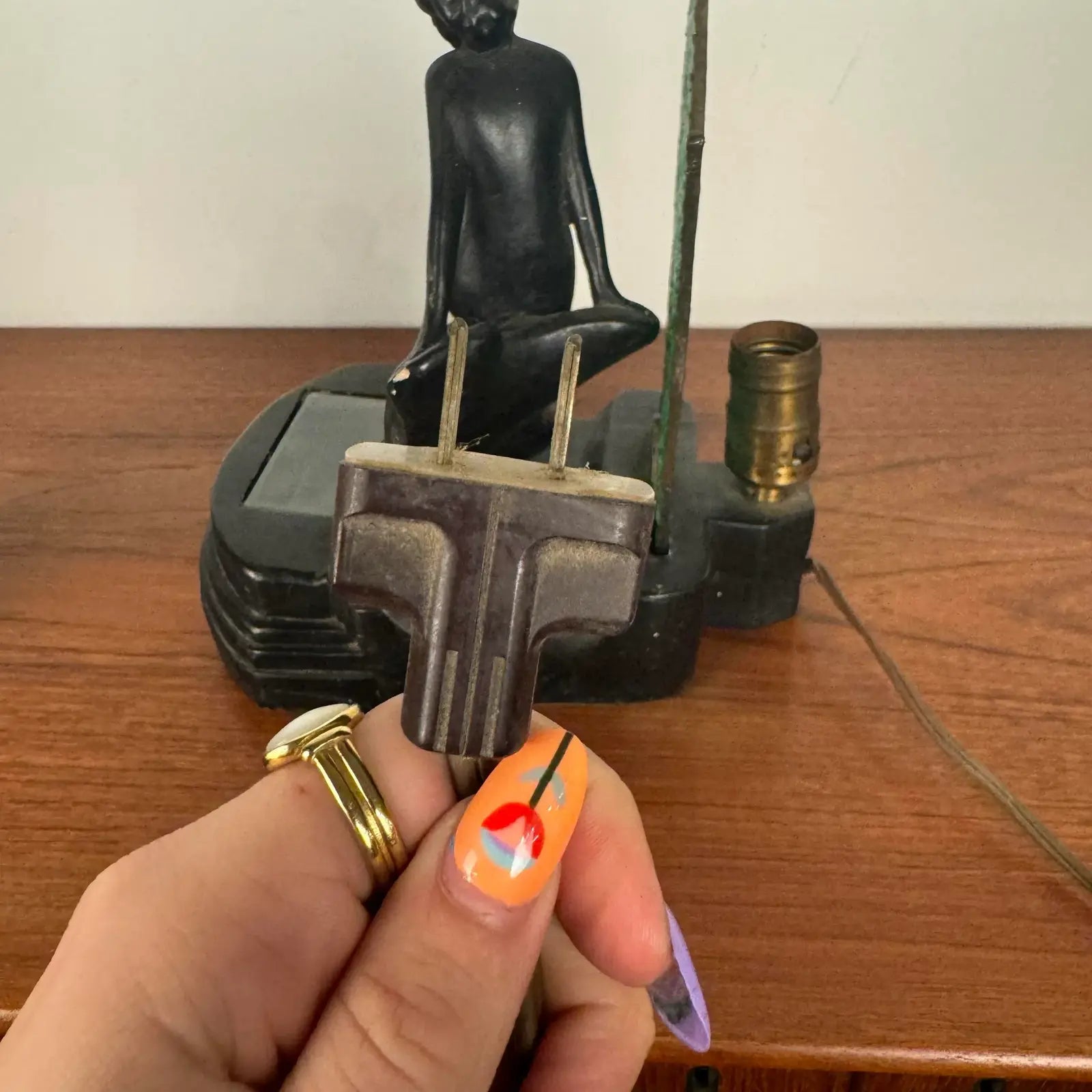 Art Deco Nude Figure Stained Glass Table Lamp
