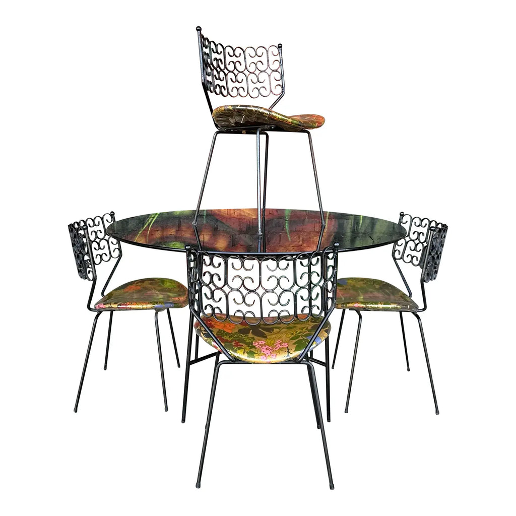 Arthur Umamoff Iron and Glass Dining Table 4 Chairs
