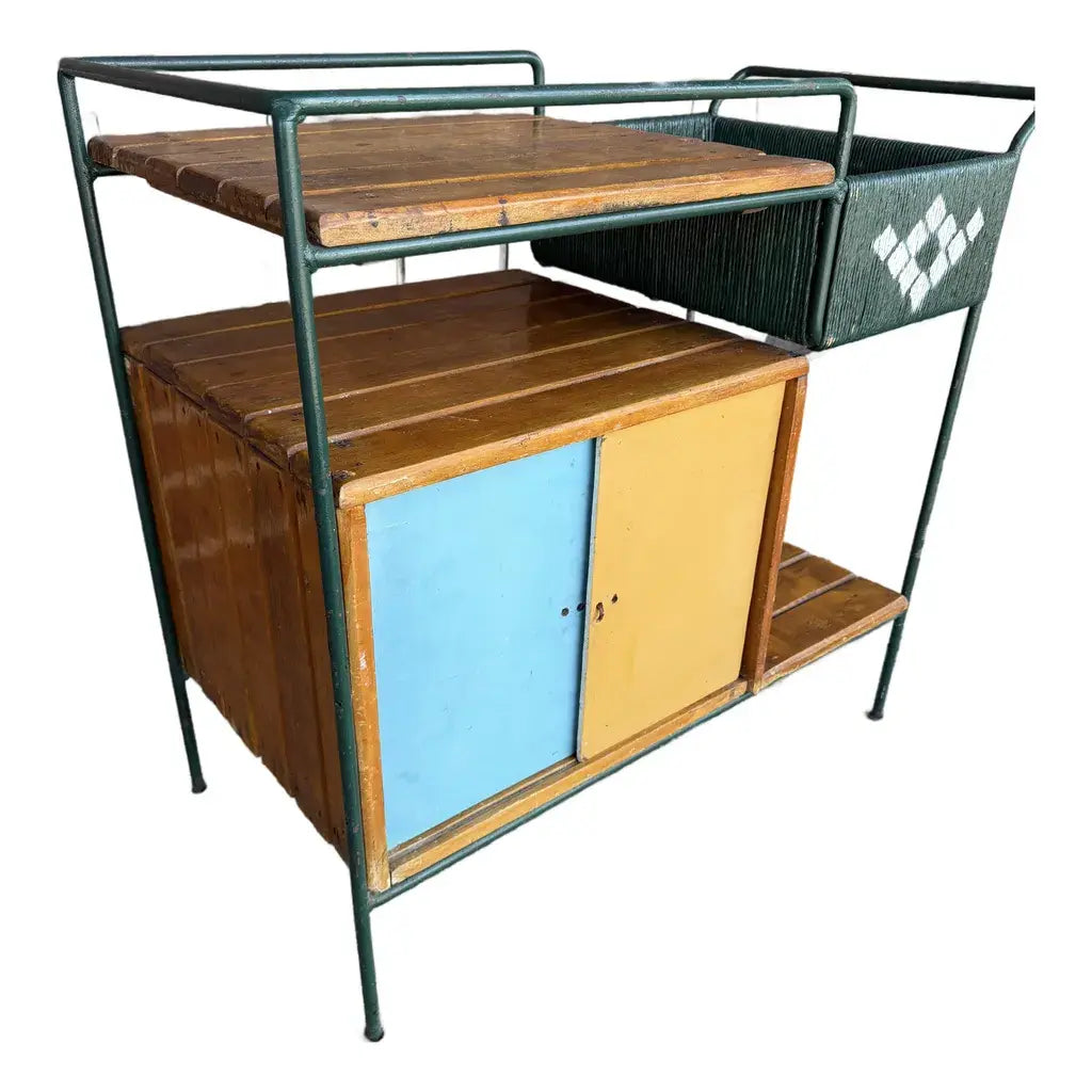 Arthur Umanoff Outdoor Iron Bar Cart Mid Century Modern