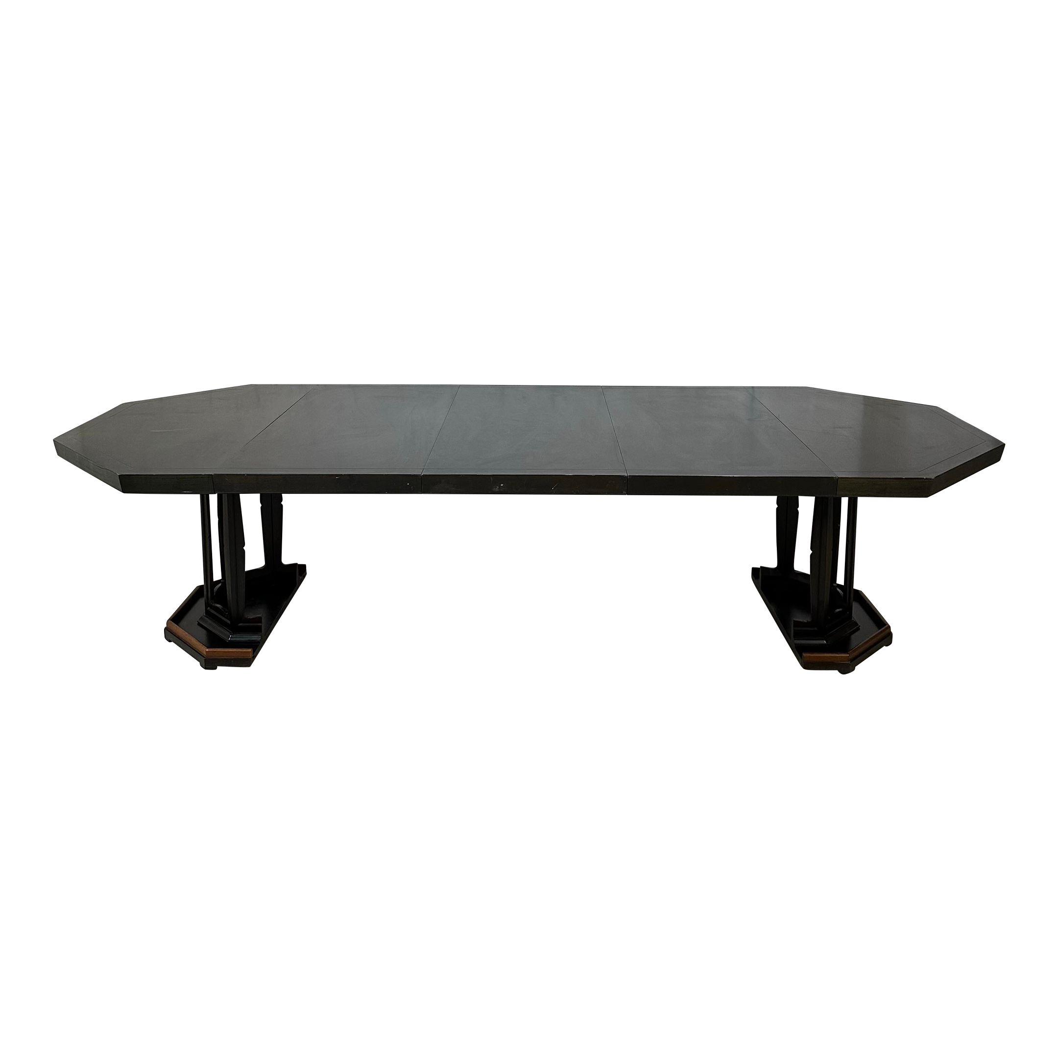 Baker Dining Table 3 Leaves Has a Dark Stain With a Hint of Green