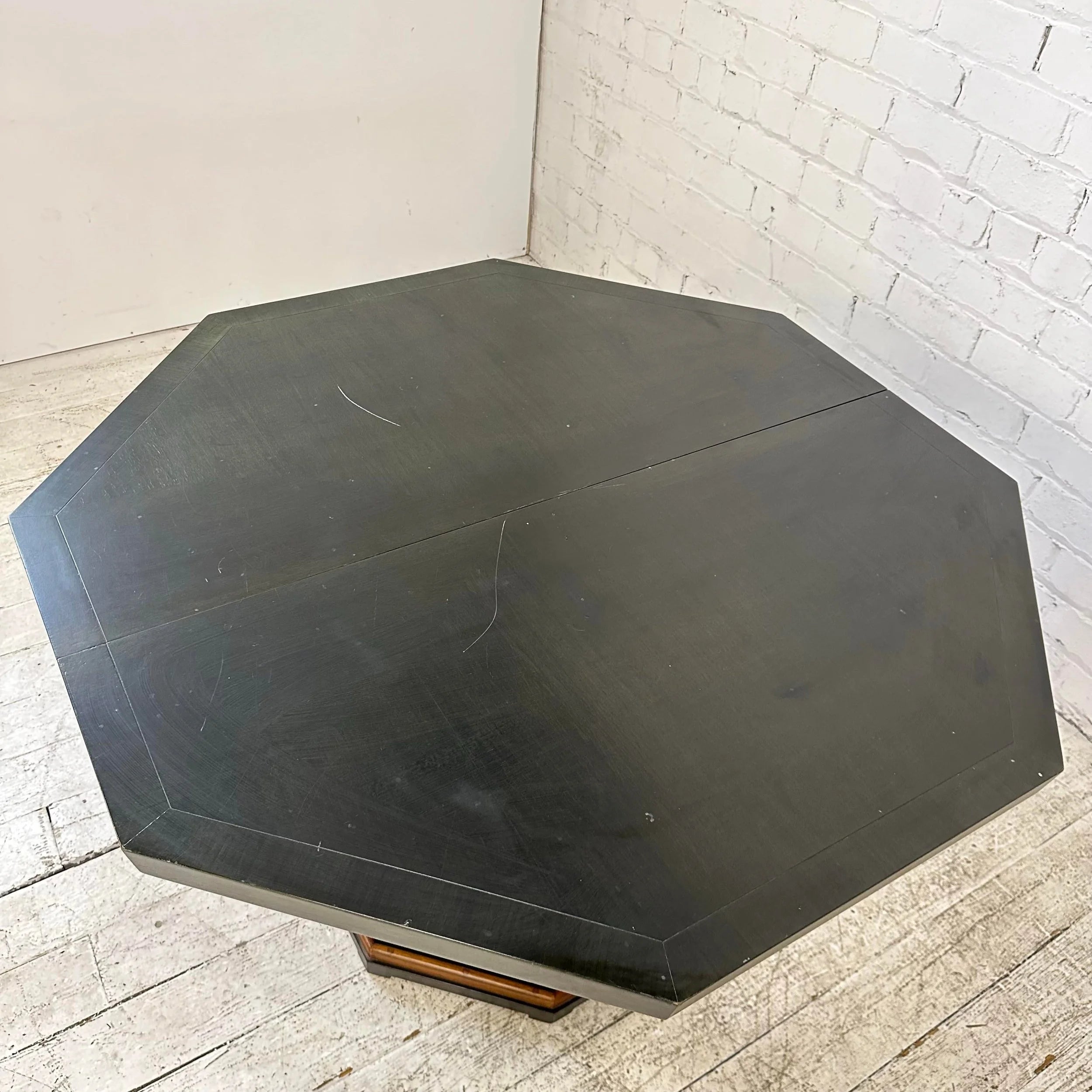 Baker Dining Table 3 Leaves Has a Dark Stain With a Hint of Green