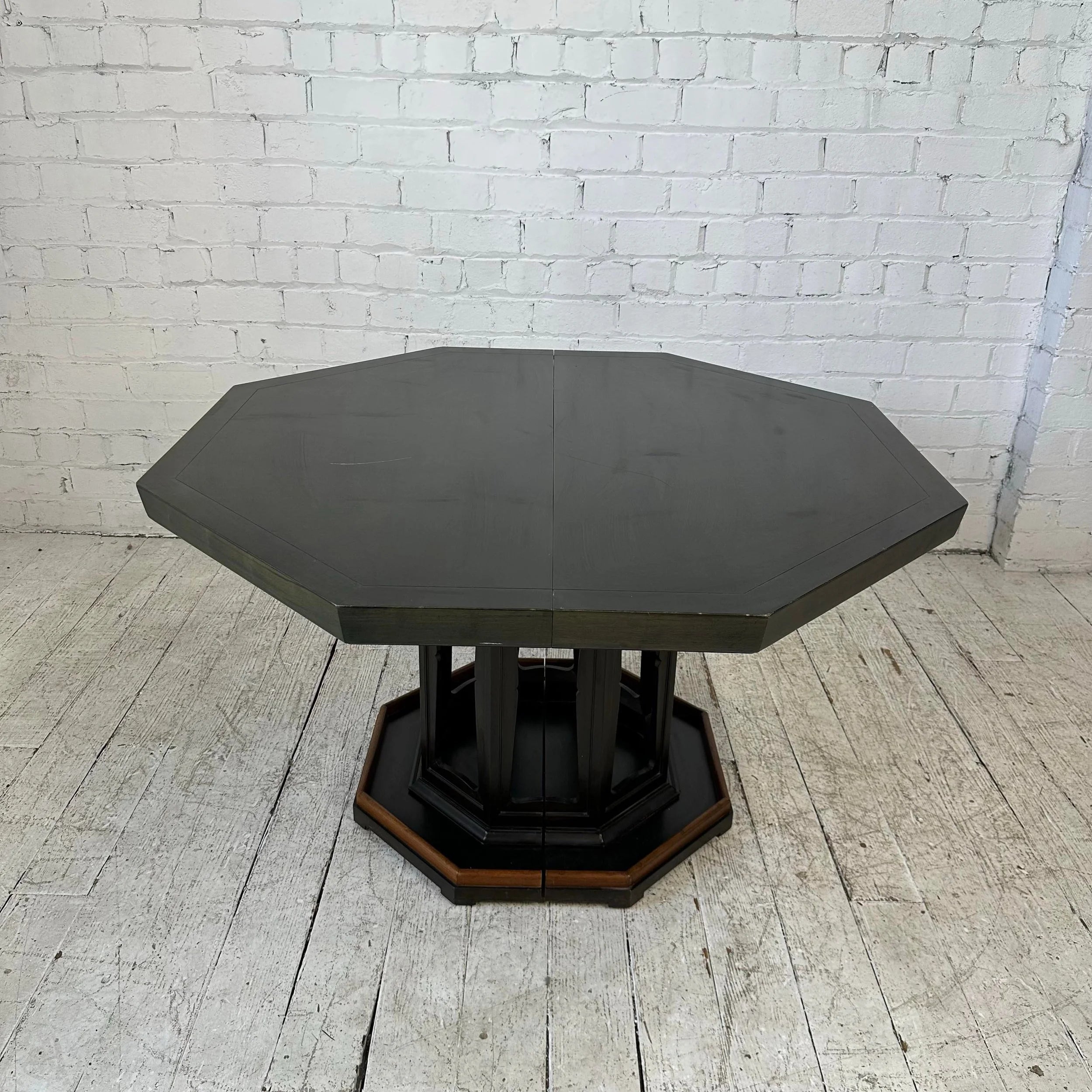 Baker Dining Table 3 Leaves Has a Dark Stain With a Hint of Green