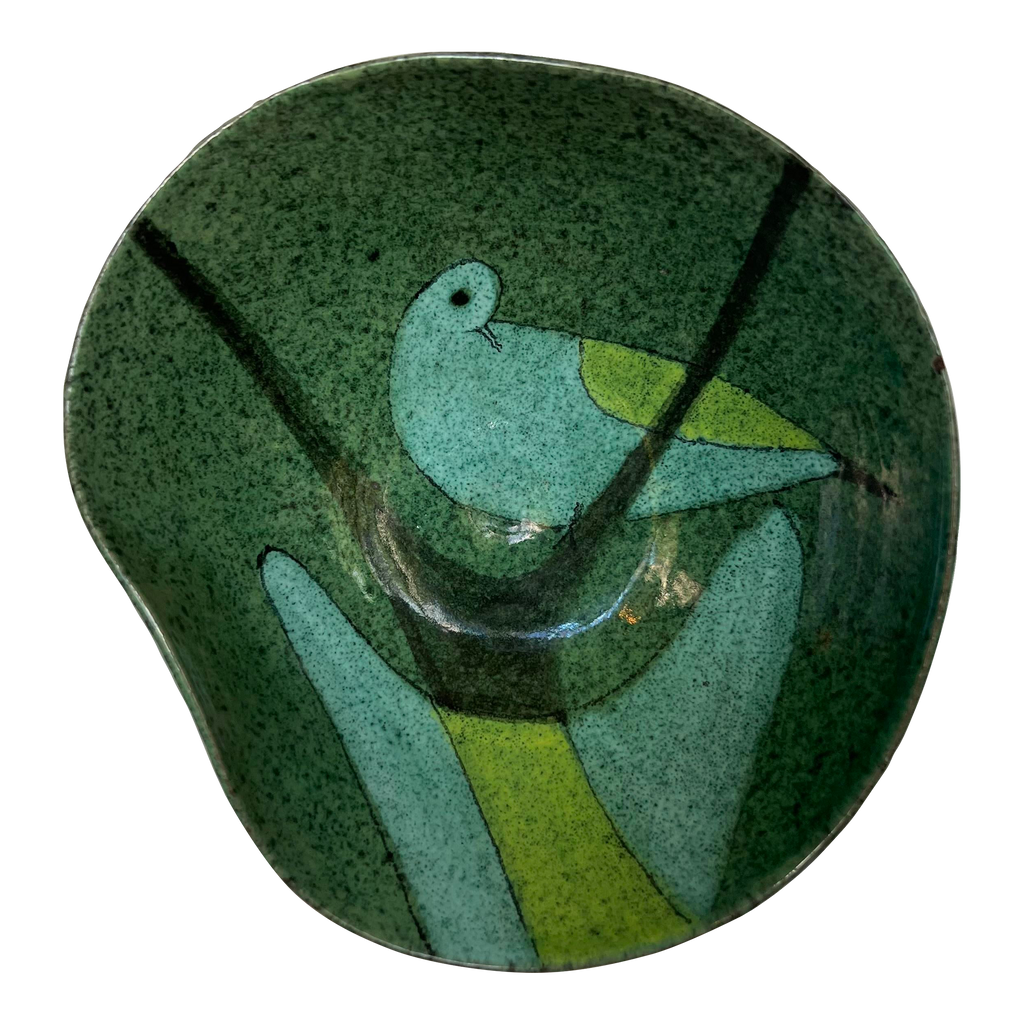Ceramic Dish With Bird Design Signed