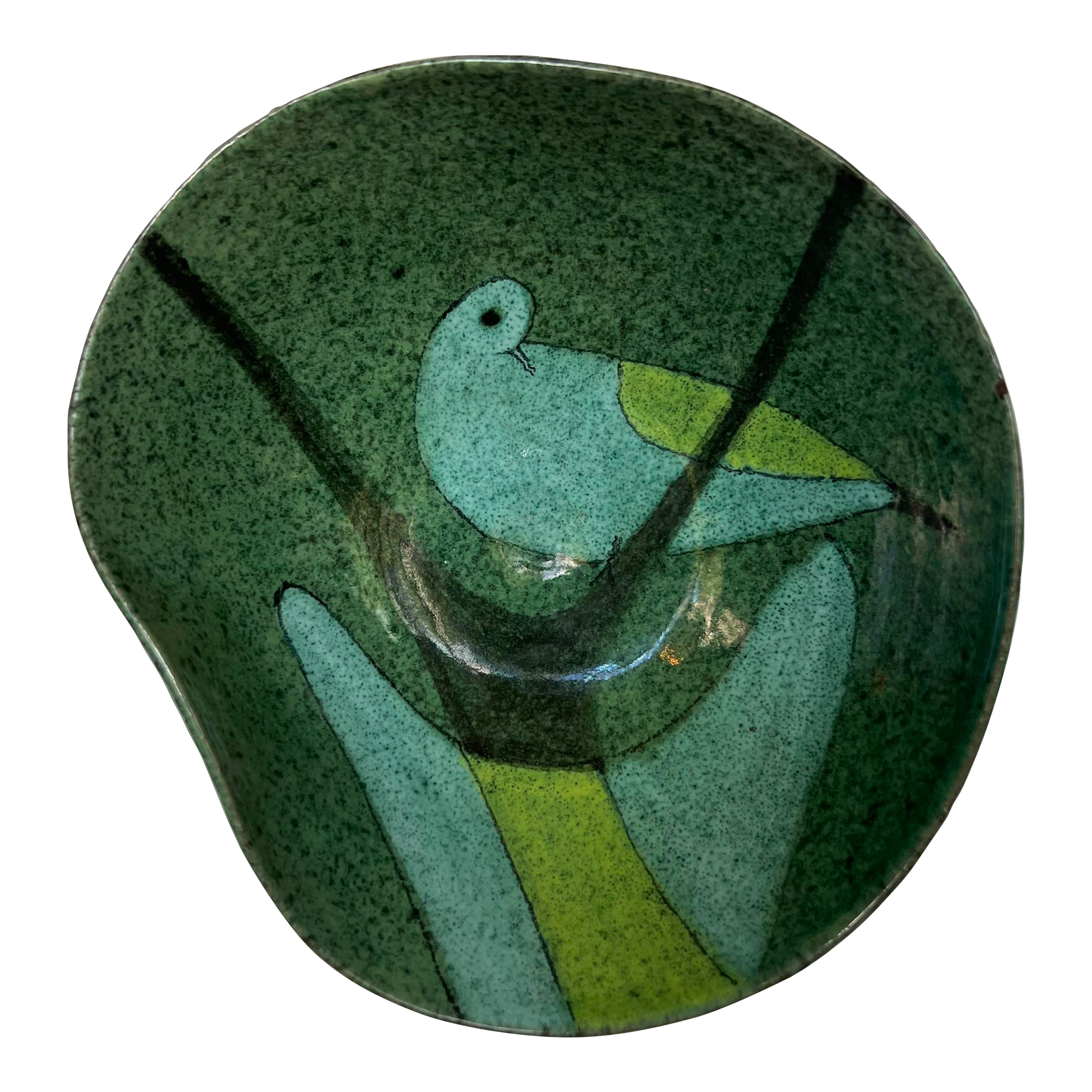 Ceramic Dish With Bird Design Signed