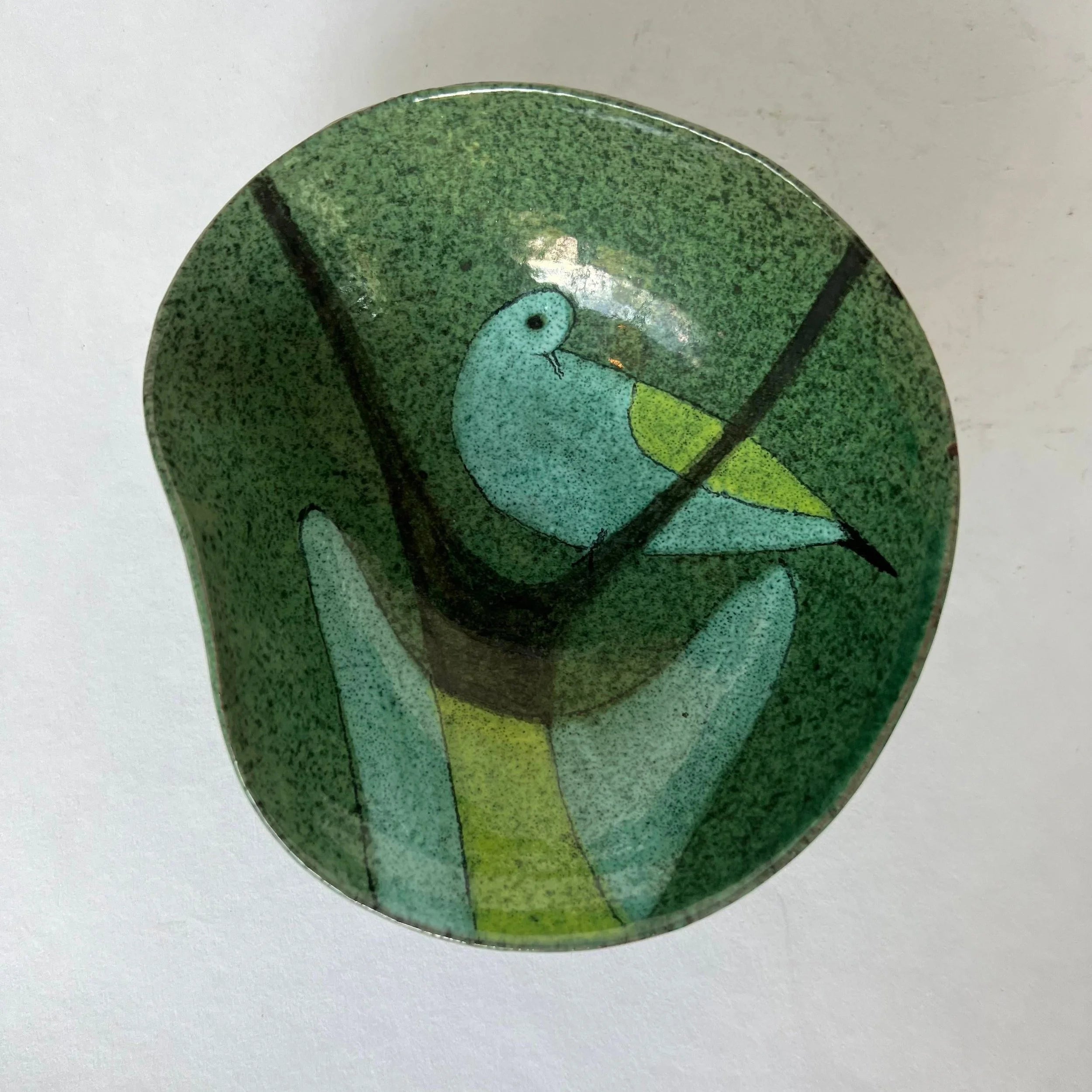 Ceramic Dish With Bird Design Signed