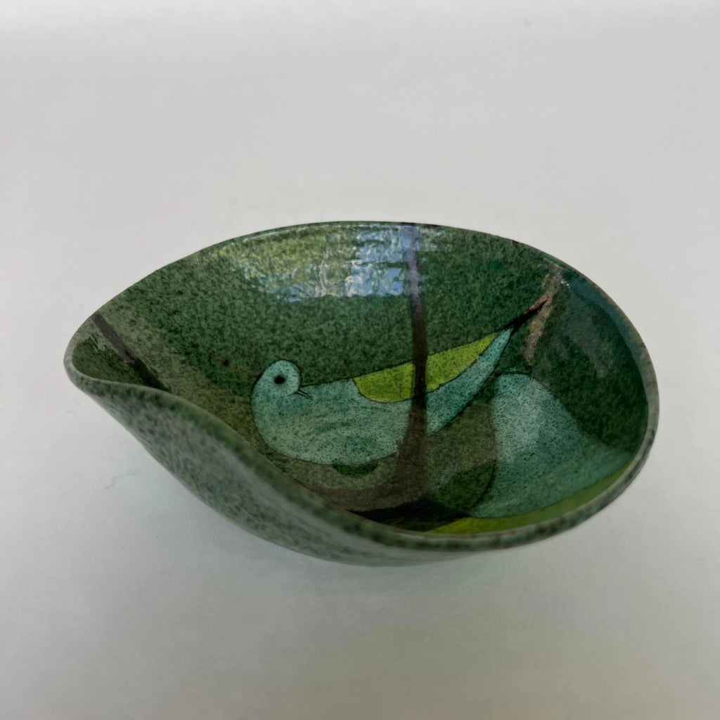 Ceramic Dish With Bird Design Signed