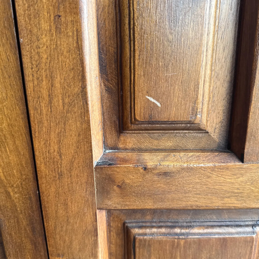 Belgian Brutalist Oak Cabinet W/ Wrought Iron Hinges – Paneled Doors, 62.75”h