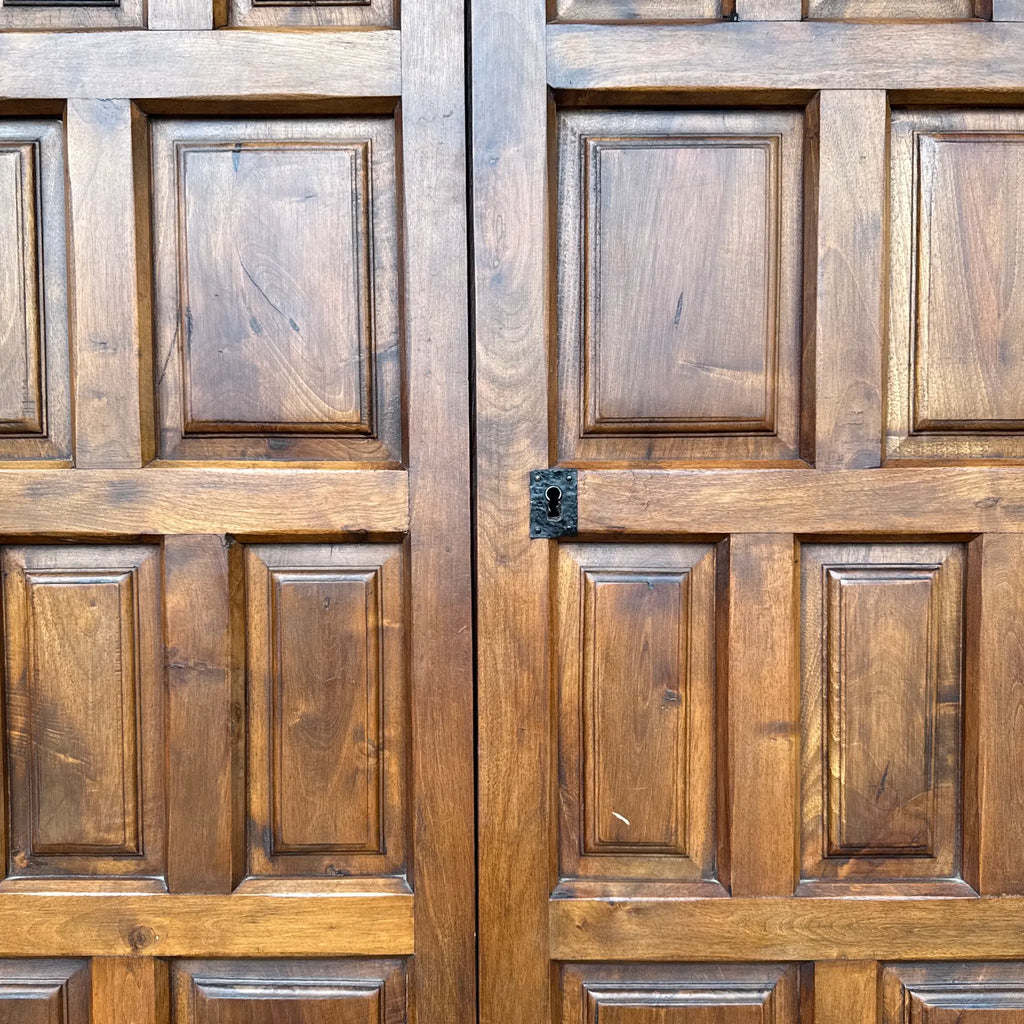Belgian Brutalist Oak Cabinet W/ Wrought Iron Hinges – Paneled Doors, 62.75”h