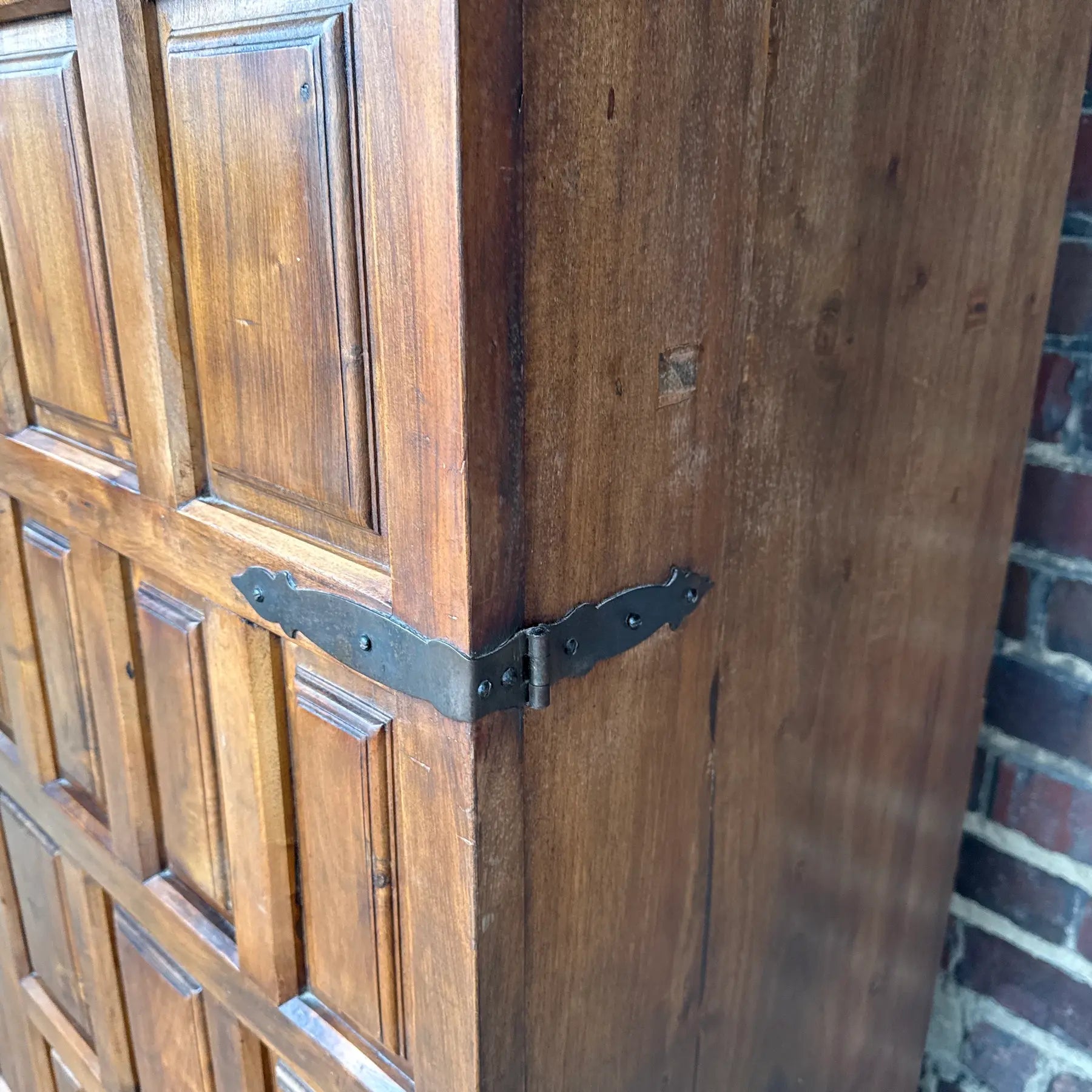 Belgian Brutalist Oak Cabinet W/ Wrought Iron Hinges – Paneled Doors, 62.75”h