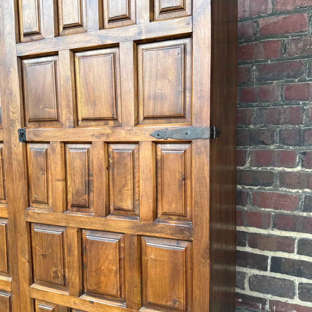Belgian Brutalist Oak Cabinet W/ Wrought Iron Hinges – Paneled Doors, 62.75”h