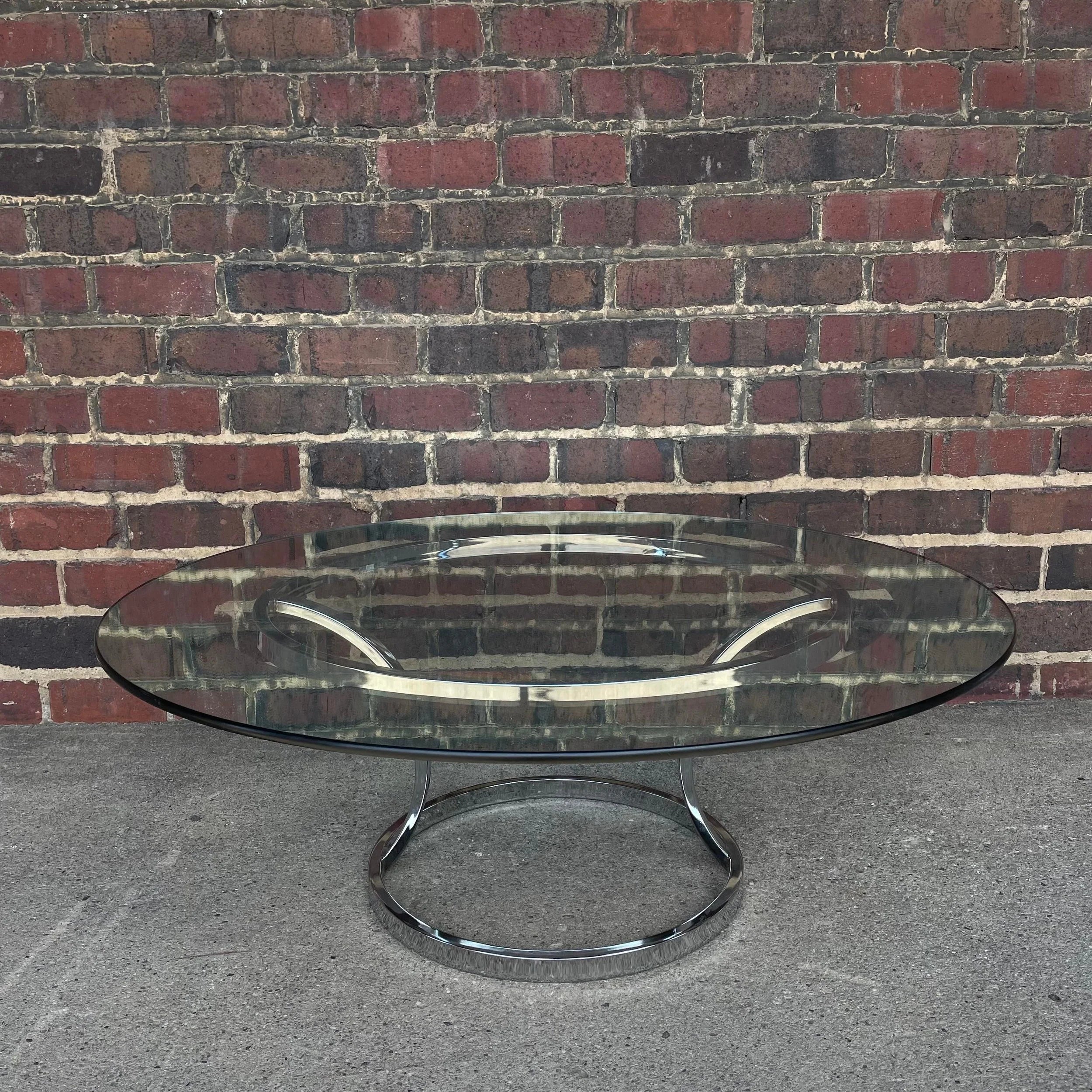 Bernhardt Furniture Company Coffee Table Circle Glass Chrome Mirror