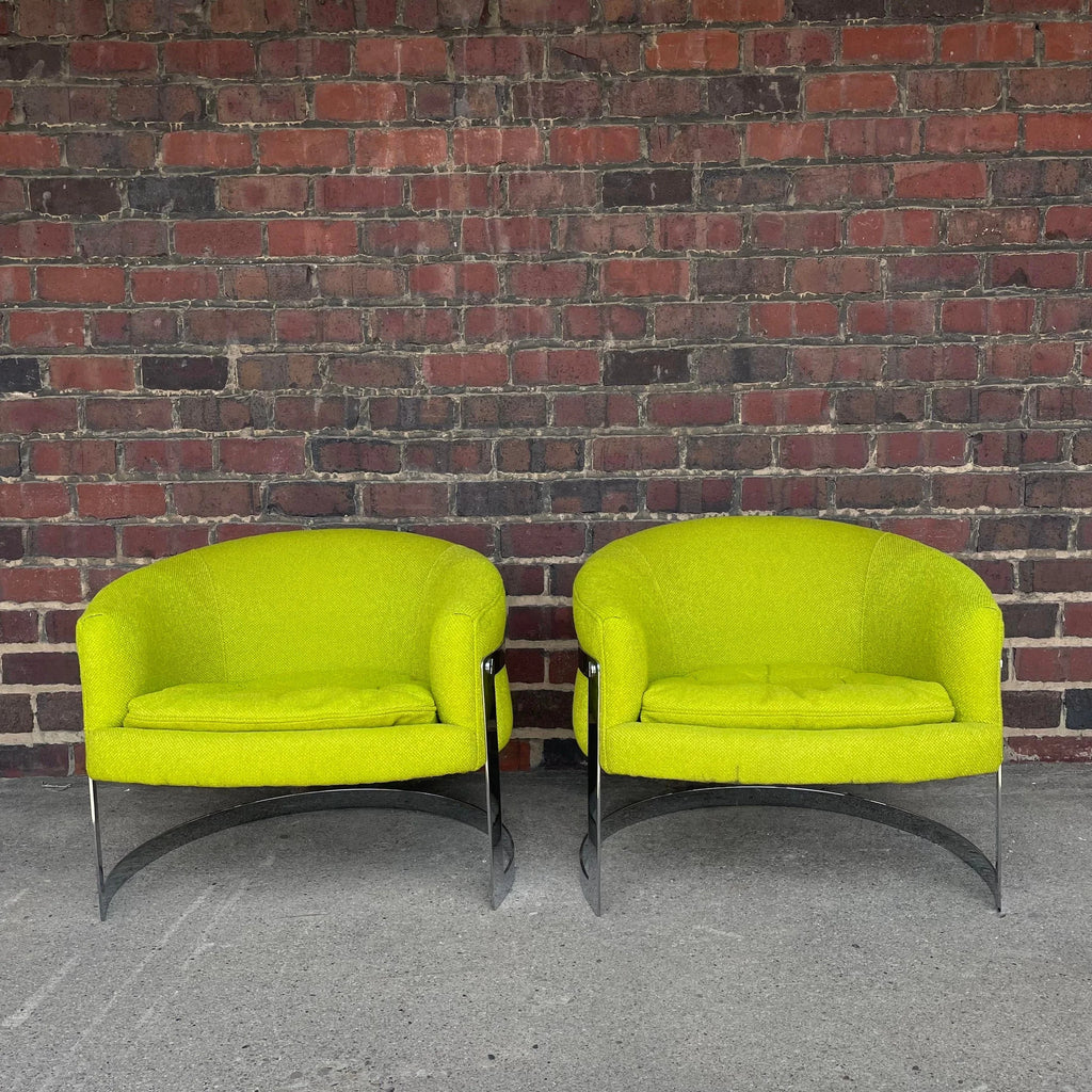 Pair of  Milo Baughman Style Cantilevered Chrome Chairs