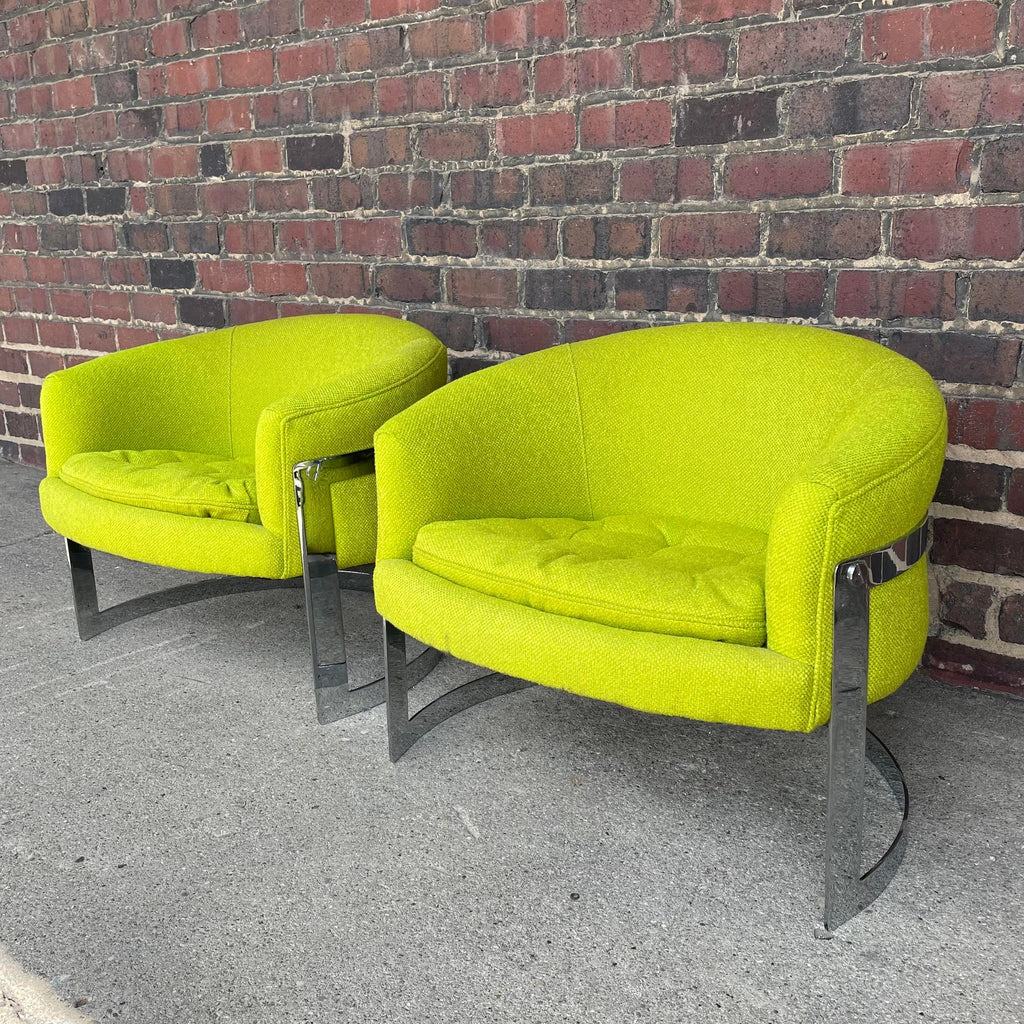Pair of  Milo Baughman Style Cantilevered Chrome Chairs