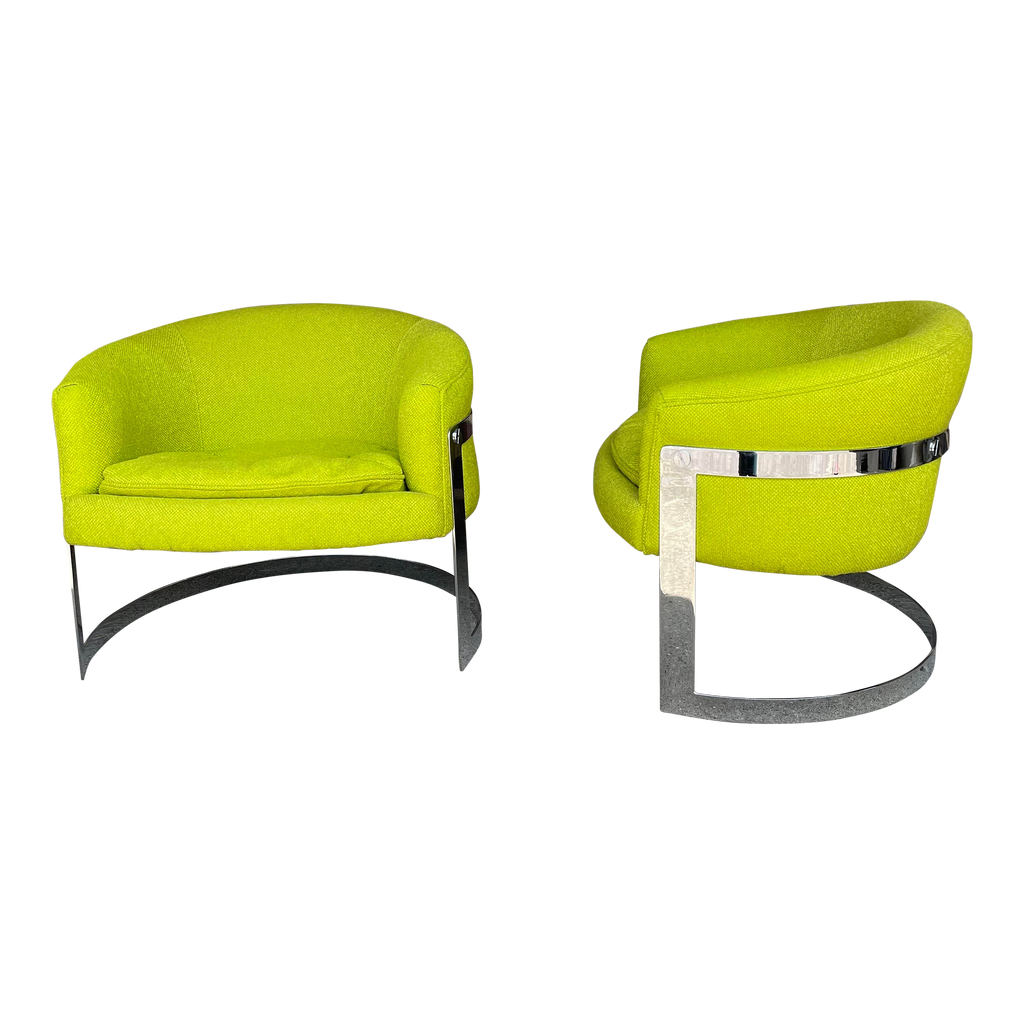 Pair of  Milo Baughman Style Cantilevered Chrome Chairs