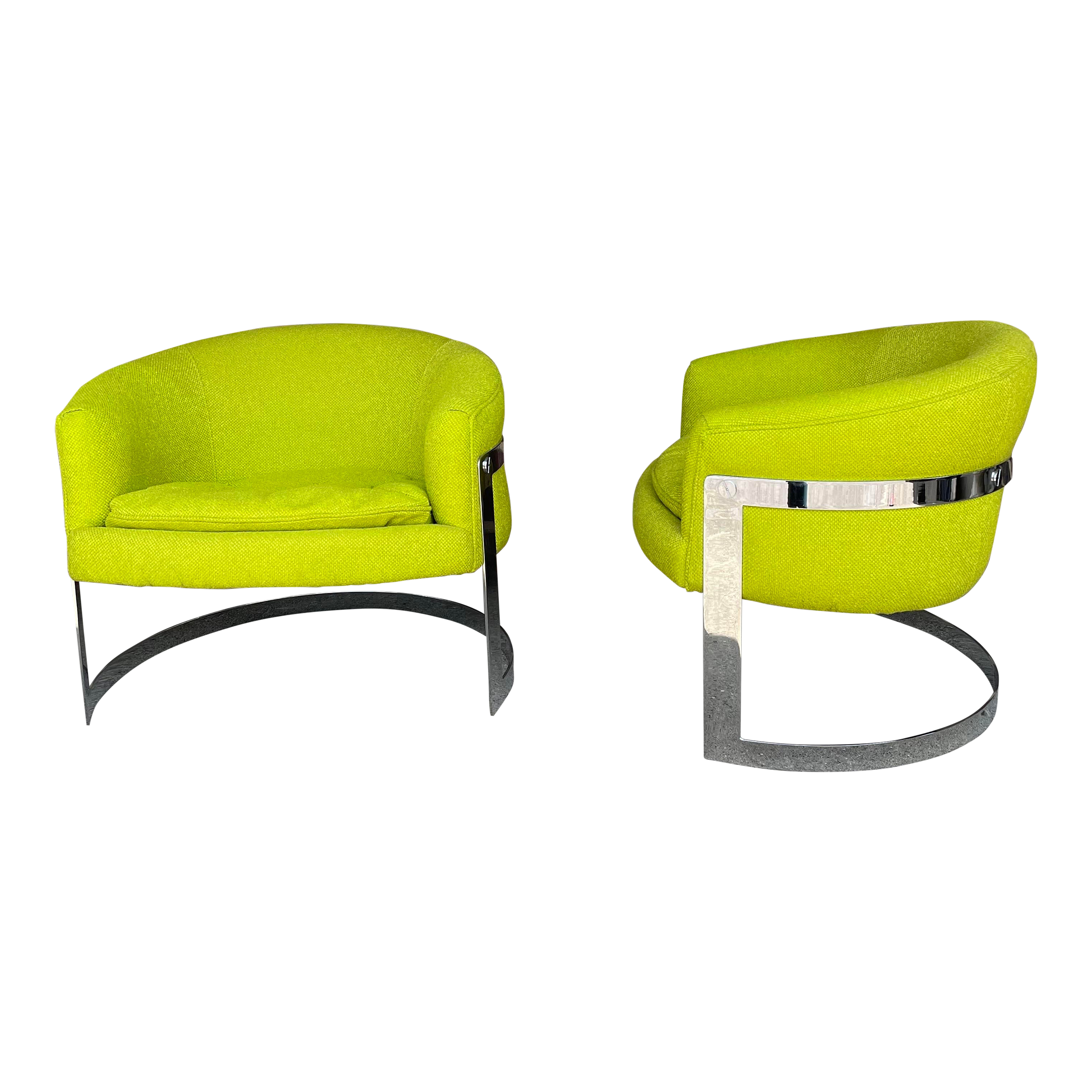 Pair of  Milo Baughman Style Cantilevered Chrome Chairs