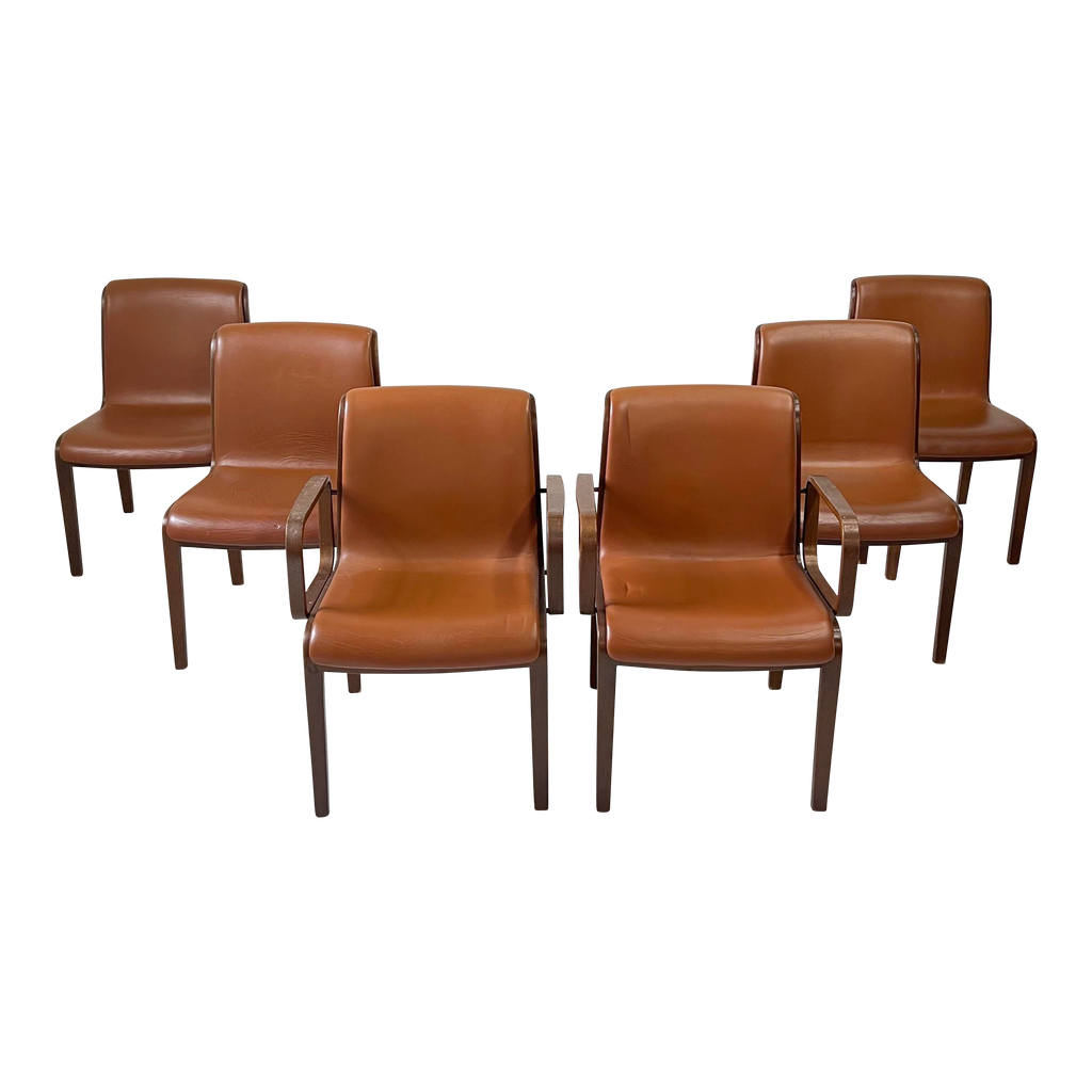 Bill Stephens for Knoll Leather and Bentwood Chairs Set of 6