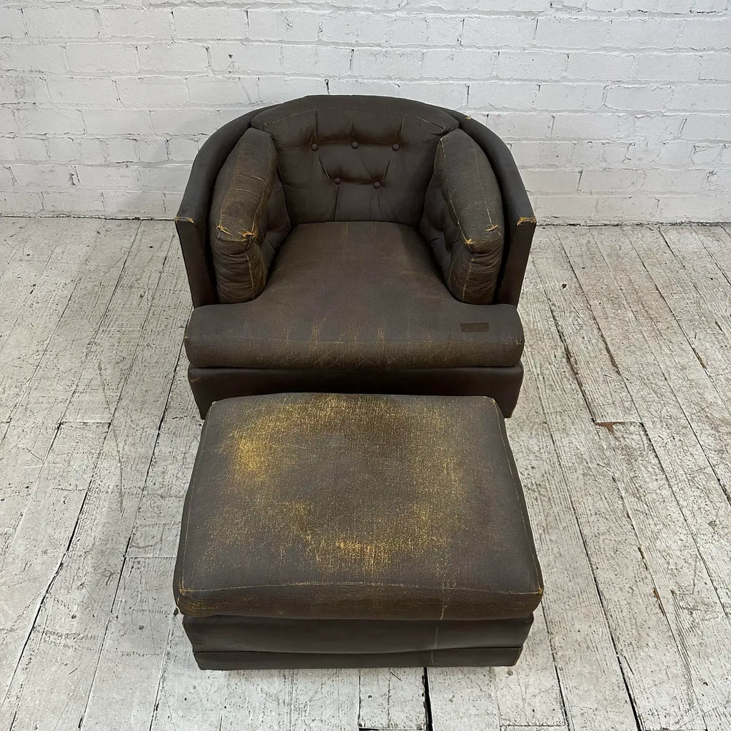 Brown Vinyl Lounge Chair With Ottoman Milo Baughman Style