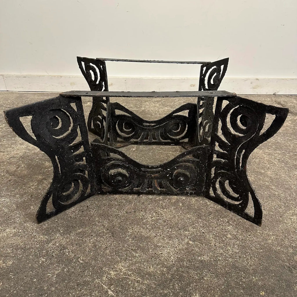 Brutalist Whimsical Torch Cut Side Table Smoked Glass Sculpted Metal