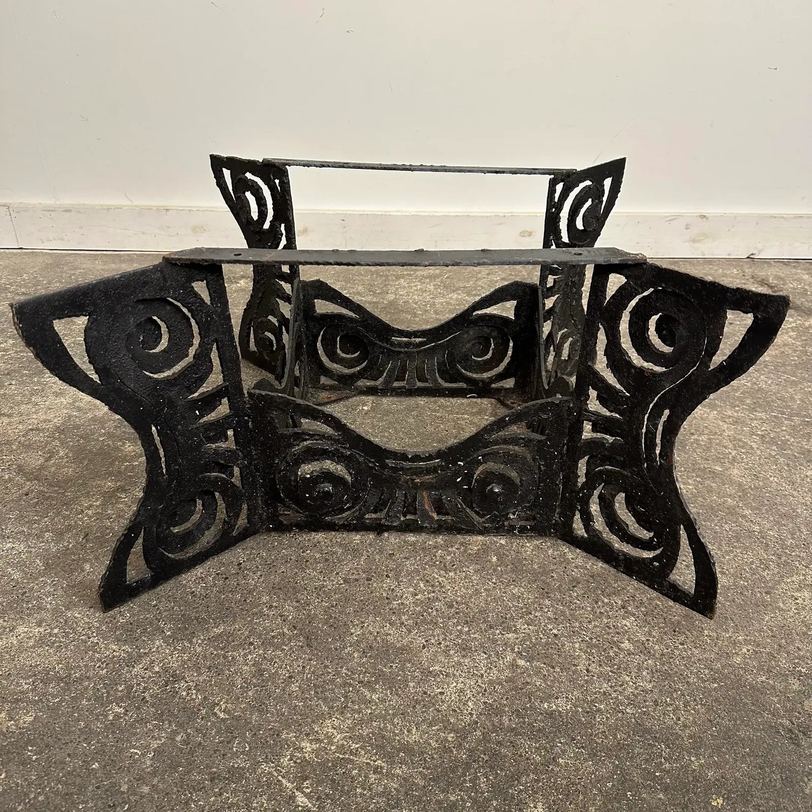 Brutalist Whimsical Torch Cut Side Table Smoked Glass Sculpted Metal