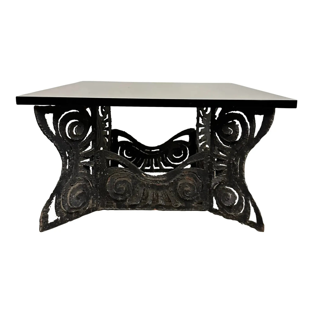 Brutalist Whimsical Torch Cut Side Table Smoked Glass Sculpted Metal