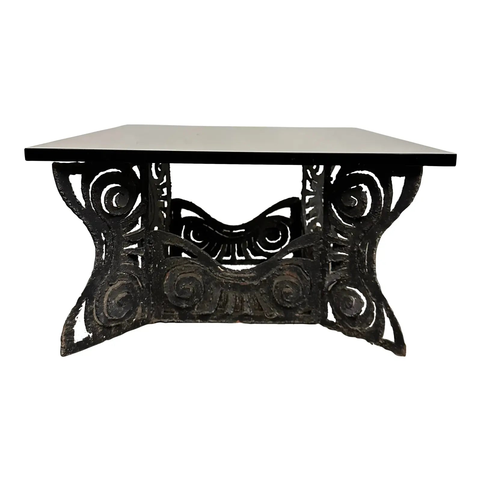 Brutalist Whimsical Torch Cut Side Table Smoked Glass Sculpted Metal
