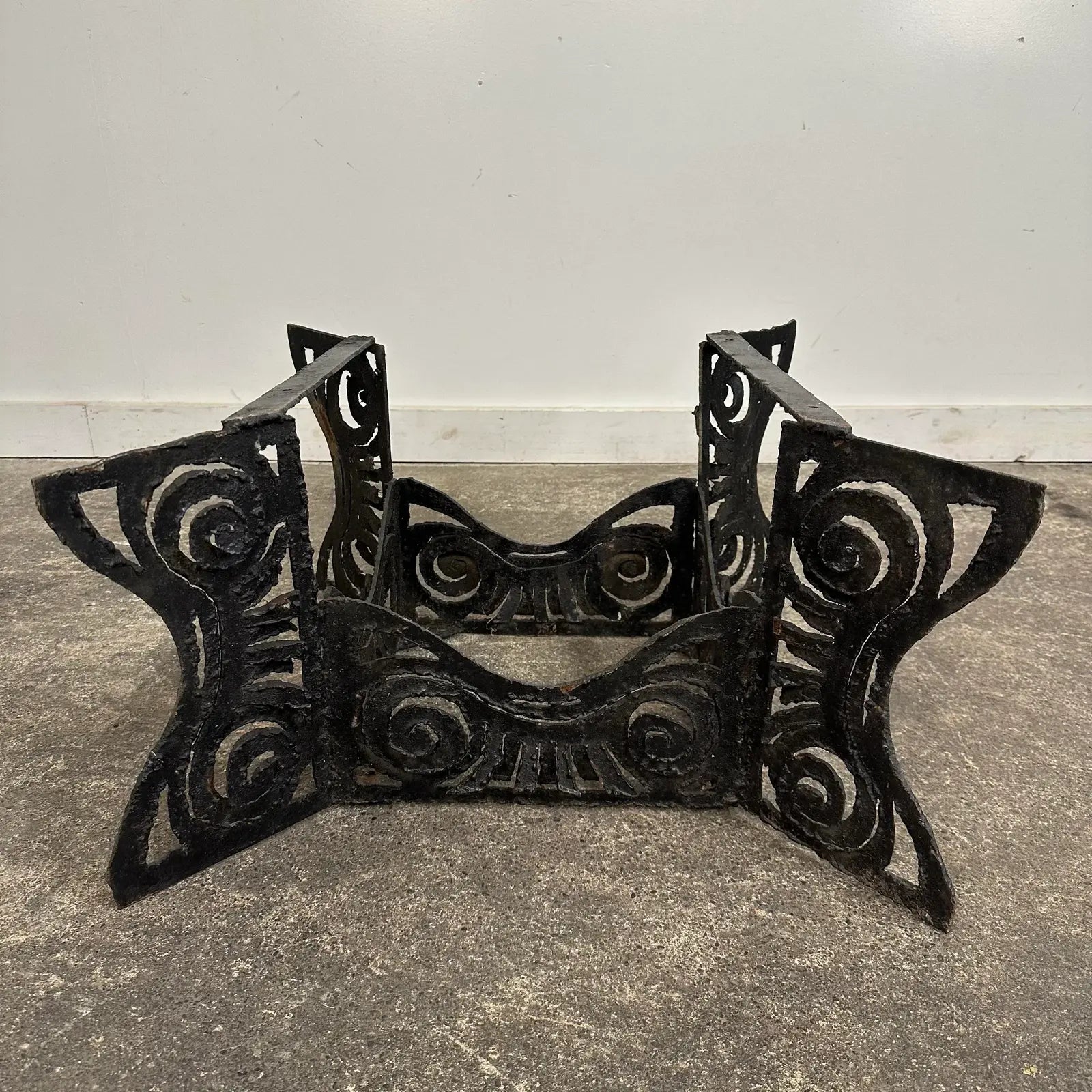 Brutalist Whimsical Torch Cut Side Table Smoked Glass Sculpted Metal