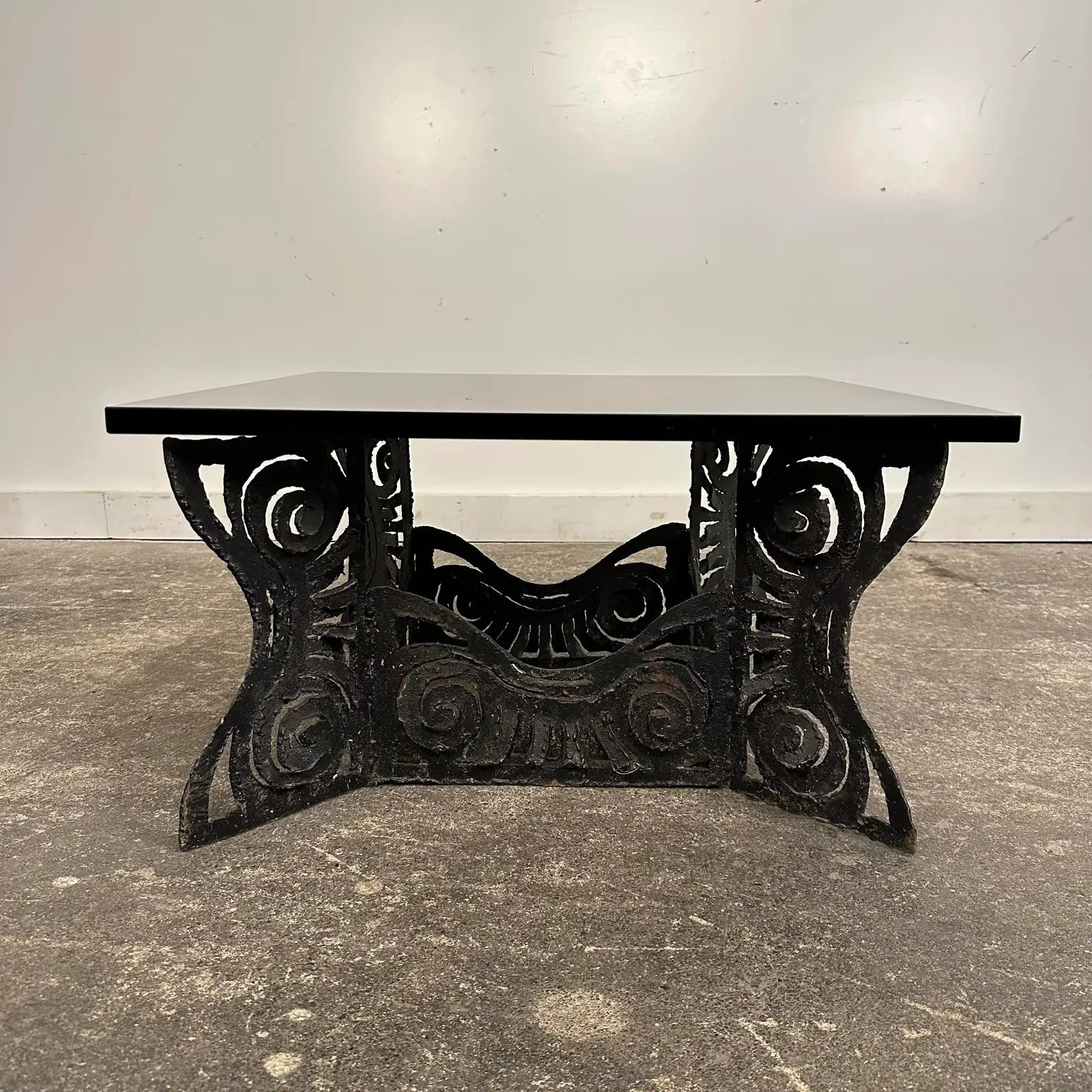 Brutalist Whimsical Torch Cut Side Table Smoked Glass Sculpted Metal