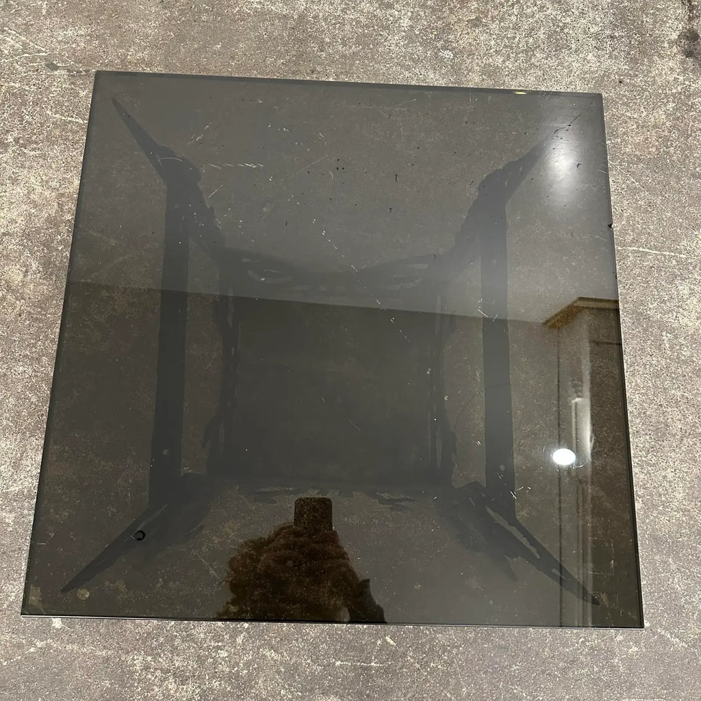 Brutalist Whimsical Torch Cut Side Table Smoked Glass Sculpted Metal