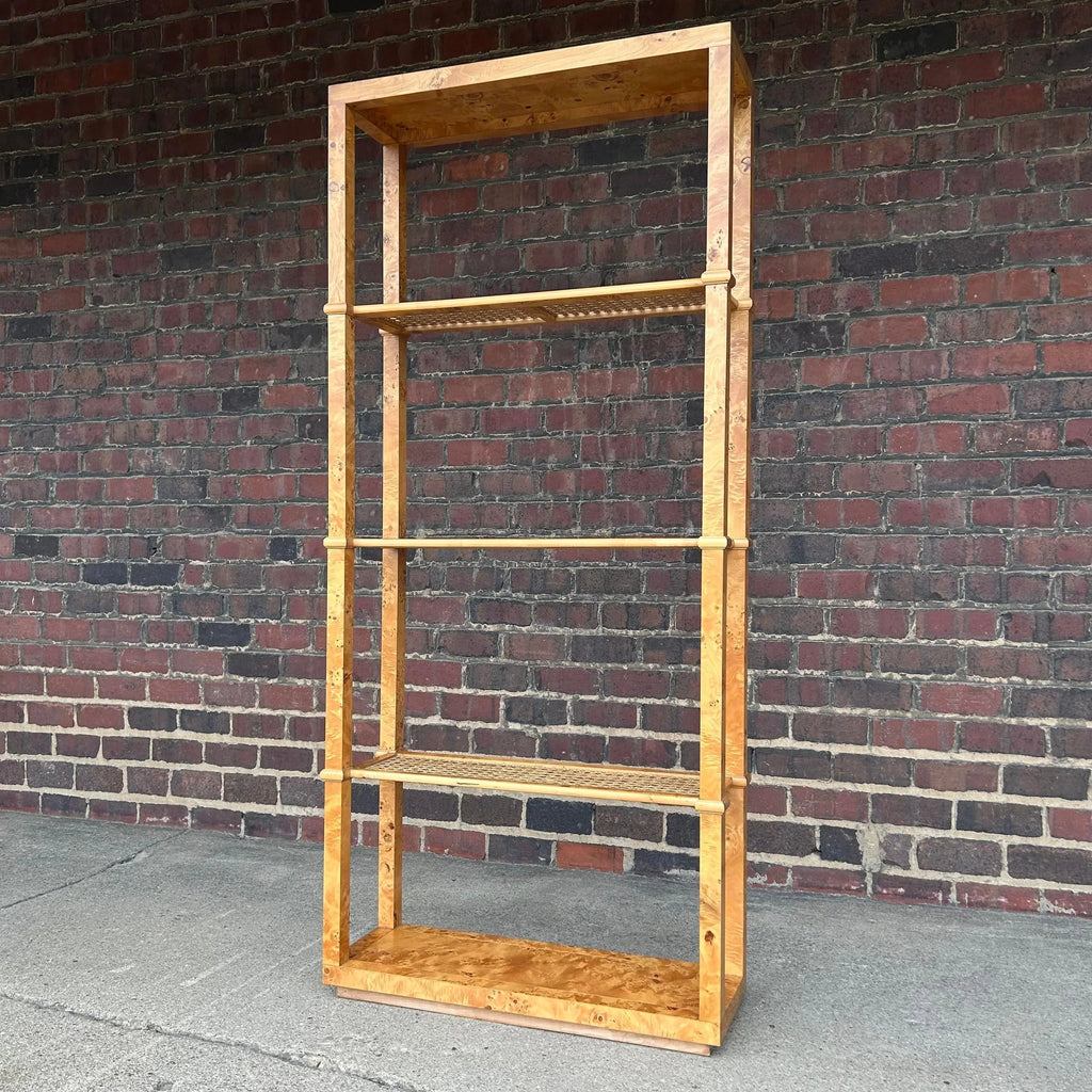 Burlwood and Cane Bookshelf Room Divider