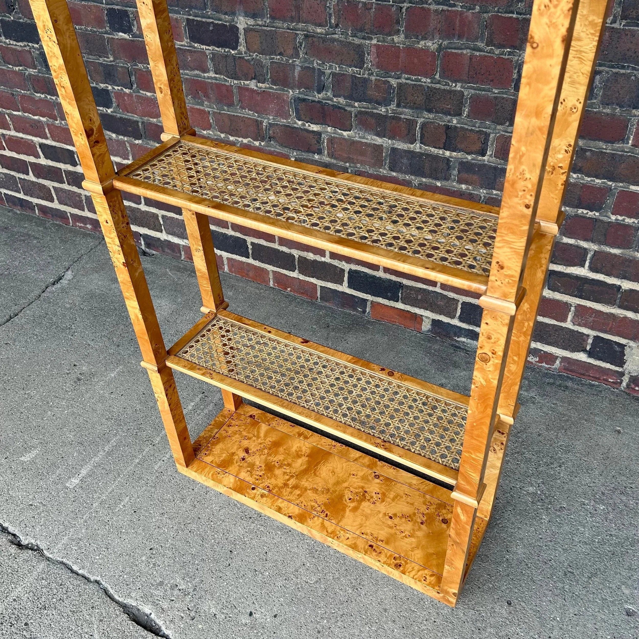 Burlwood and Cane Bookshelf Room Divider